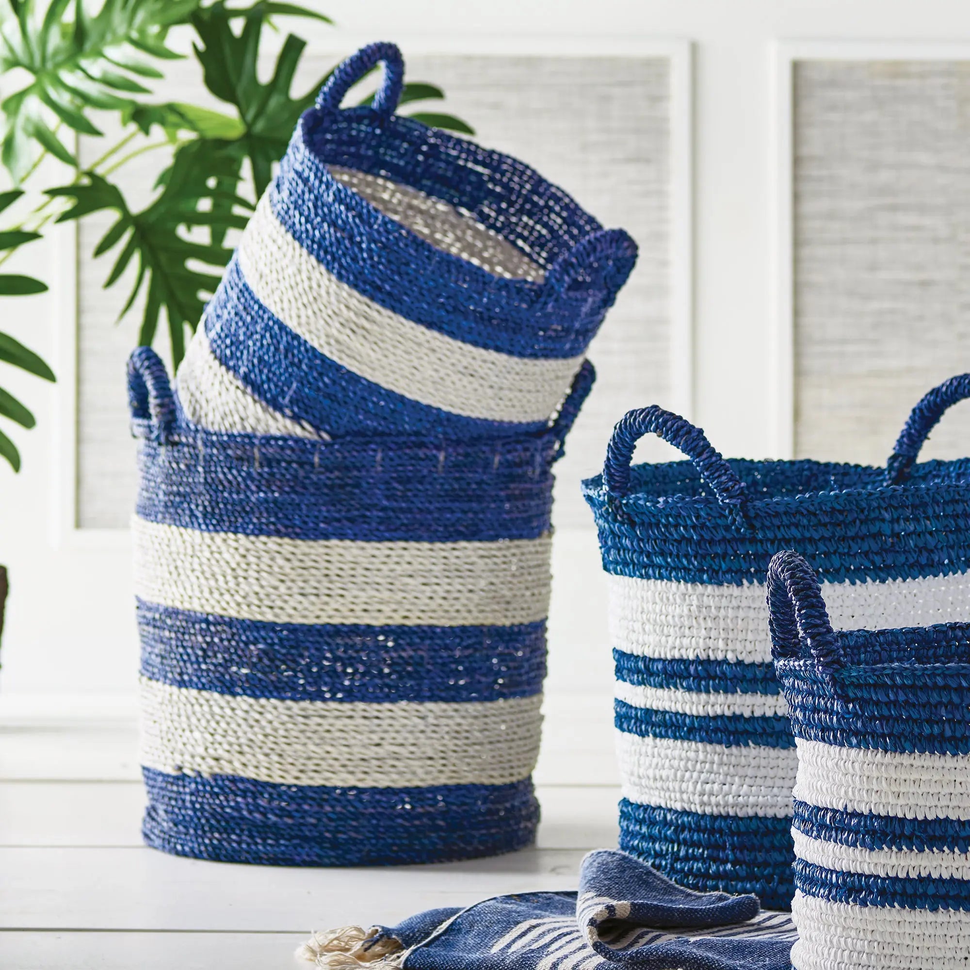 Barclay Butera striped utility baskets set of 2 in Marina Blue and Flag White