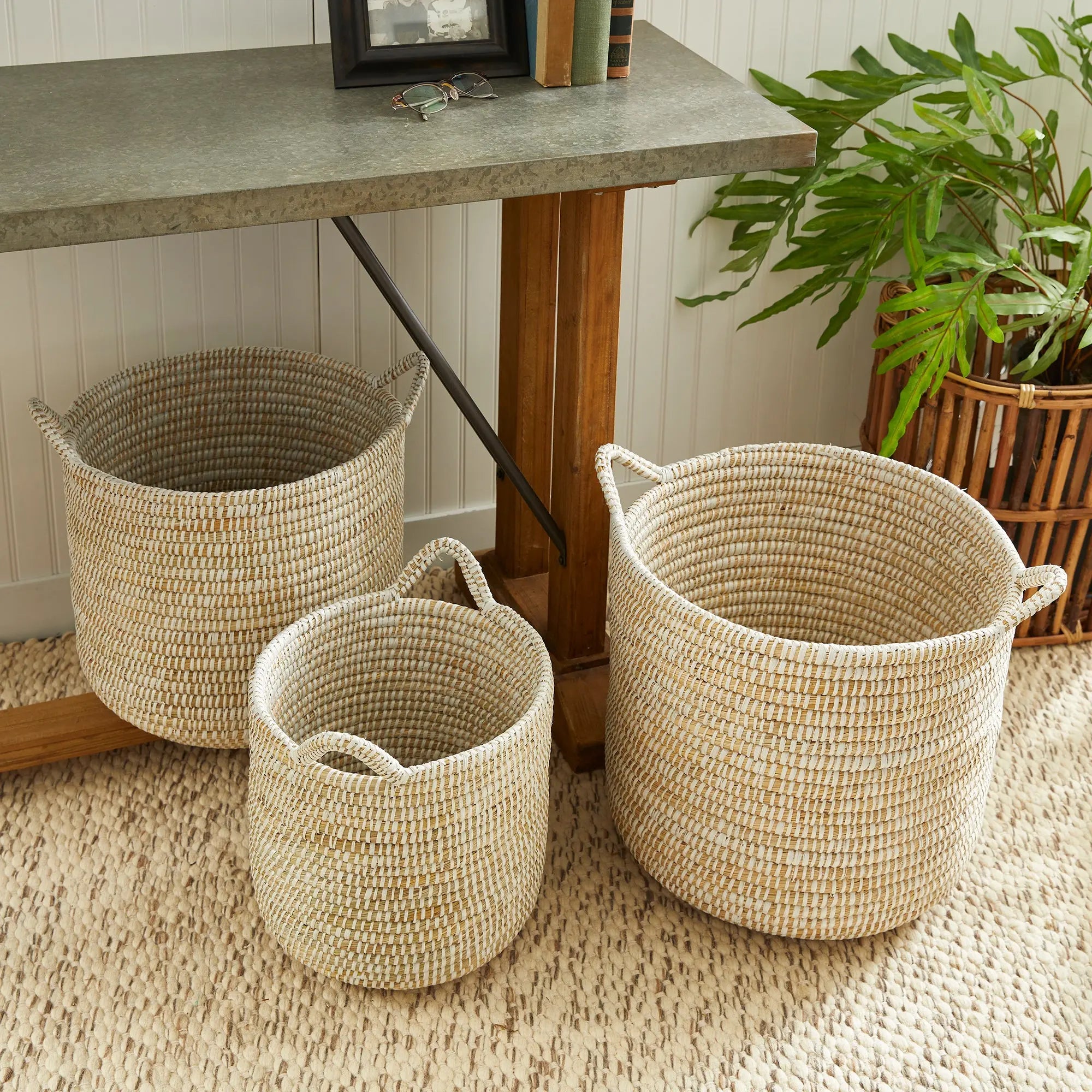 Rivergrass Round Baskets w/ Handles, SET OF 3
