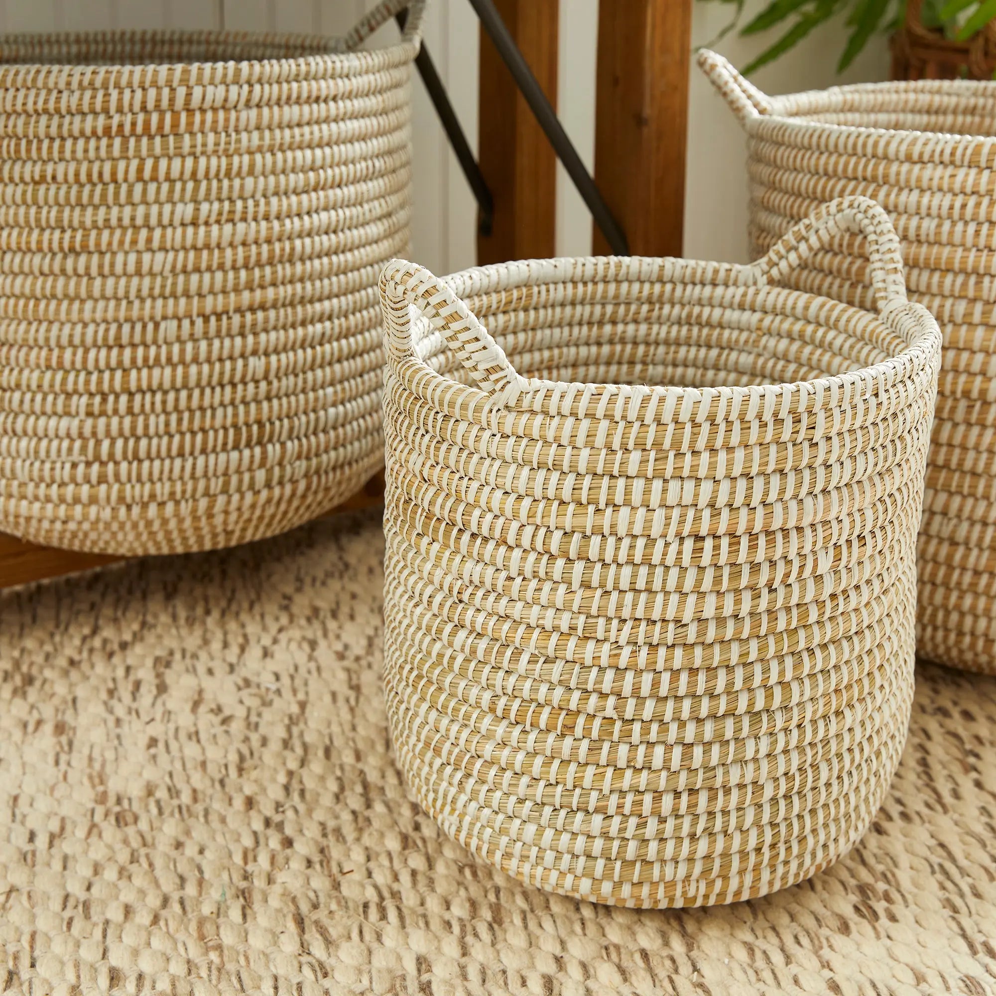 Rivergrass Round Baskets w/ Handles, SET OF 3