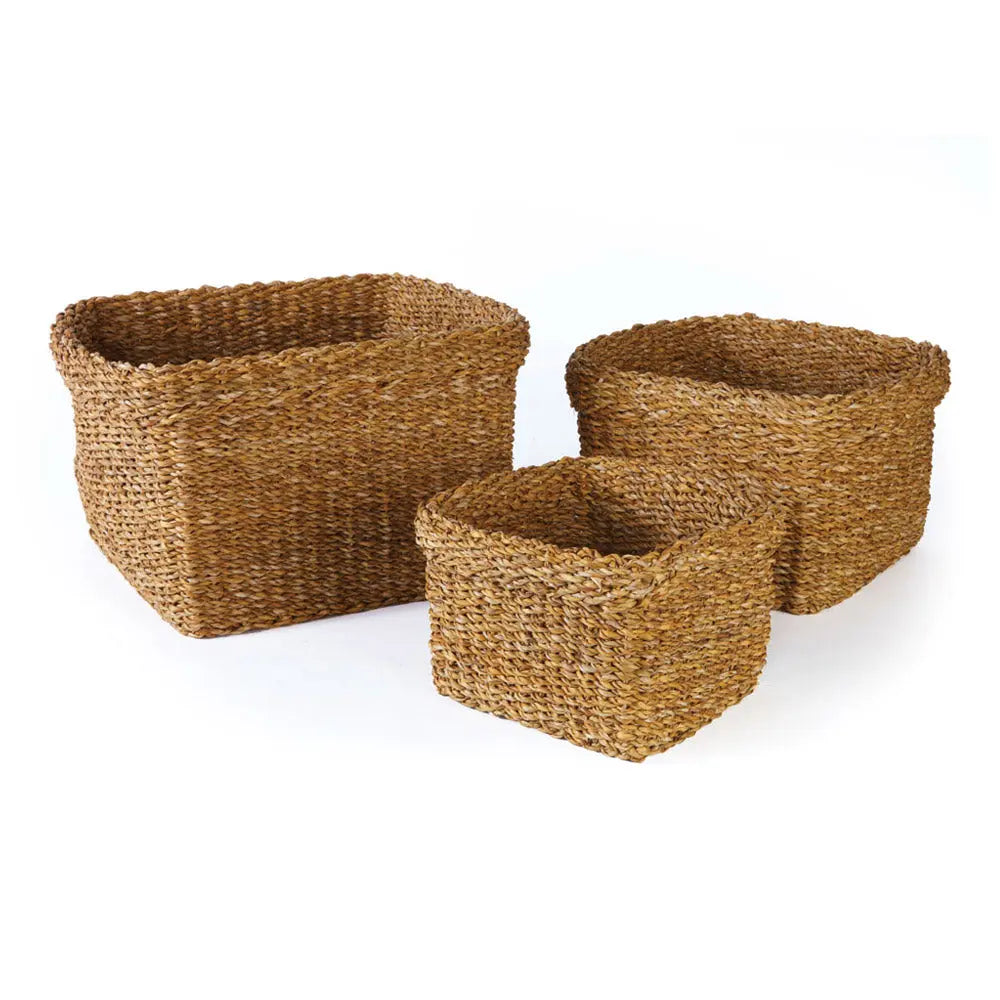 SEAGRASS SQUARE BASKETS WITH CUFFS, SET OF 3 Villa Decor & Design