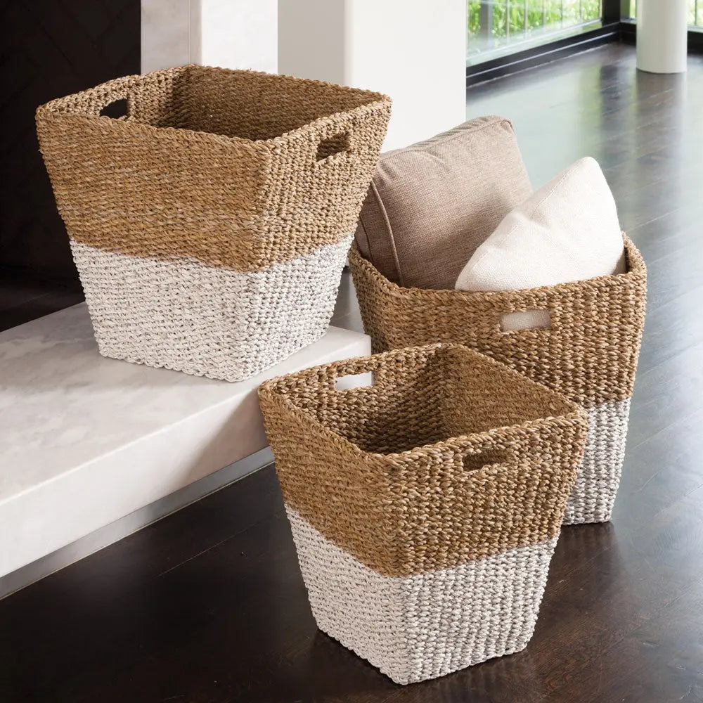 SEAGRASS RECTANGULAR STORAGE BASKETS, SET OF 3 Villa Decor & Design