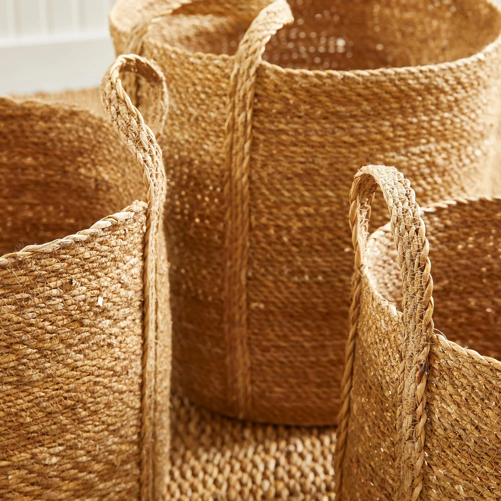 Seagrass Round Baskets with Long Handles, SET OF 3