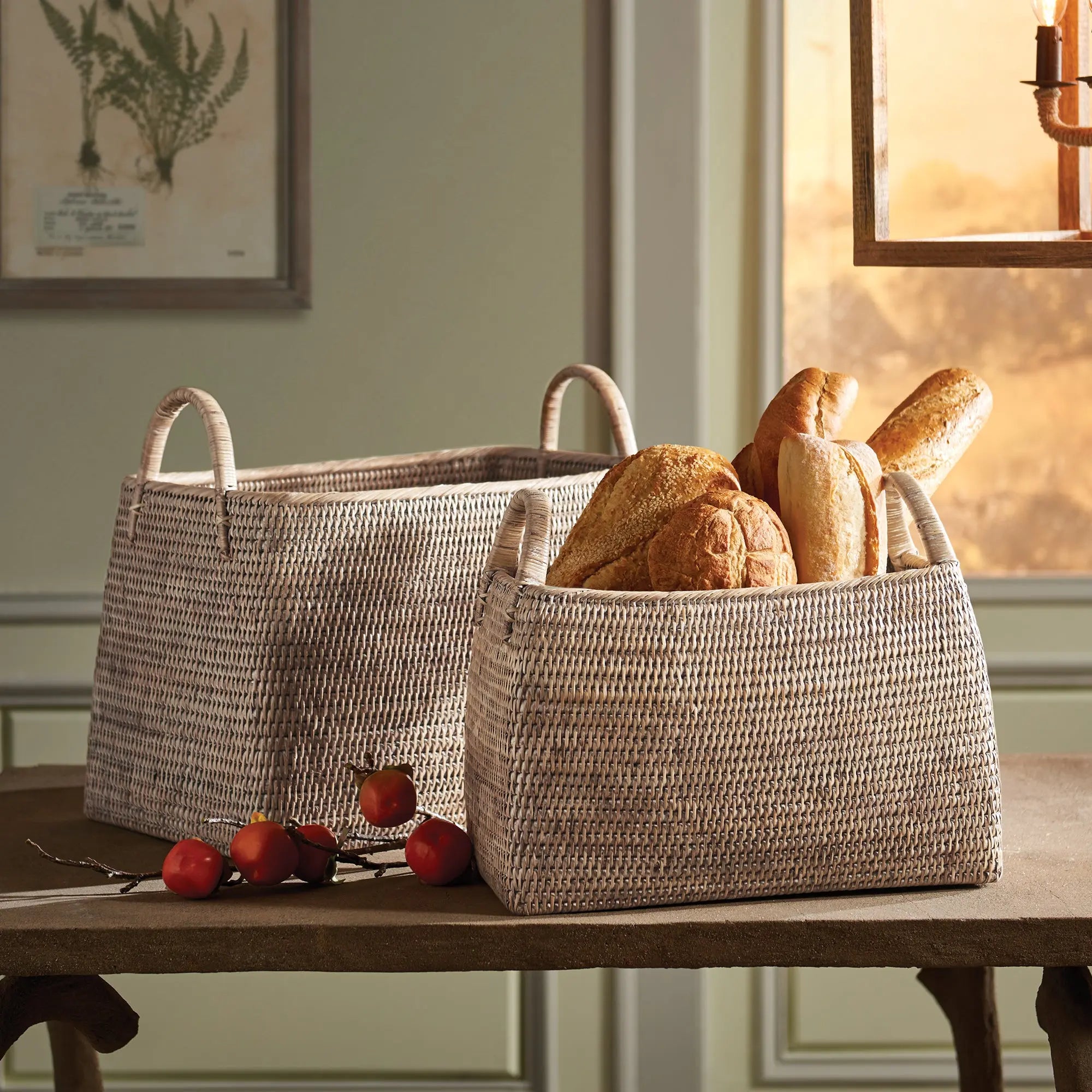 Handwoven Wicker Magazine Holders - Whitewash