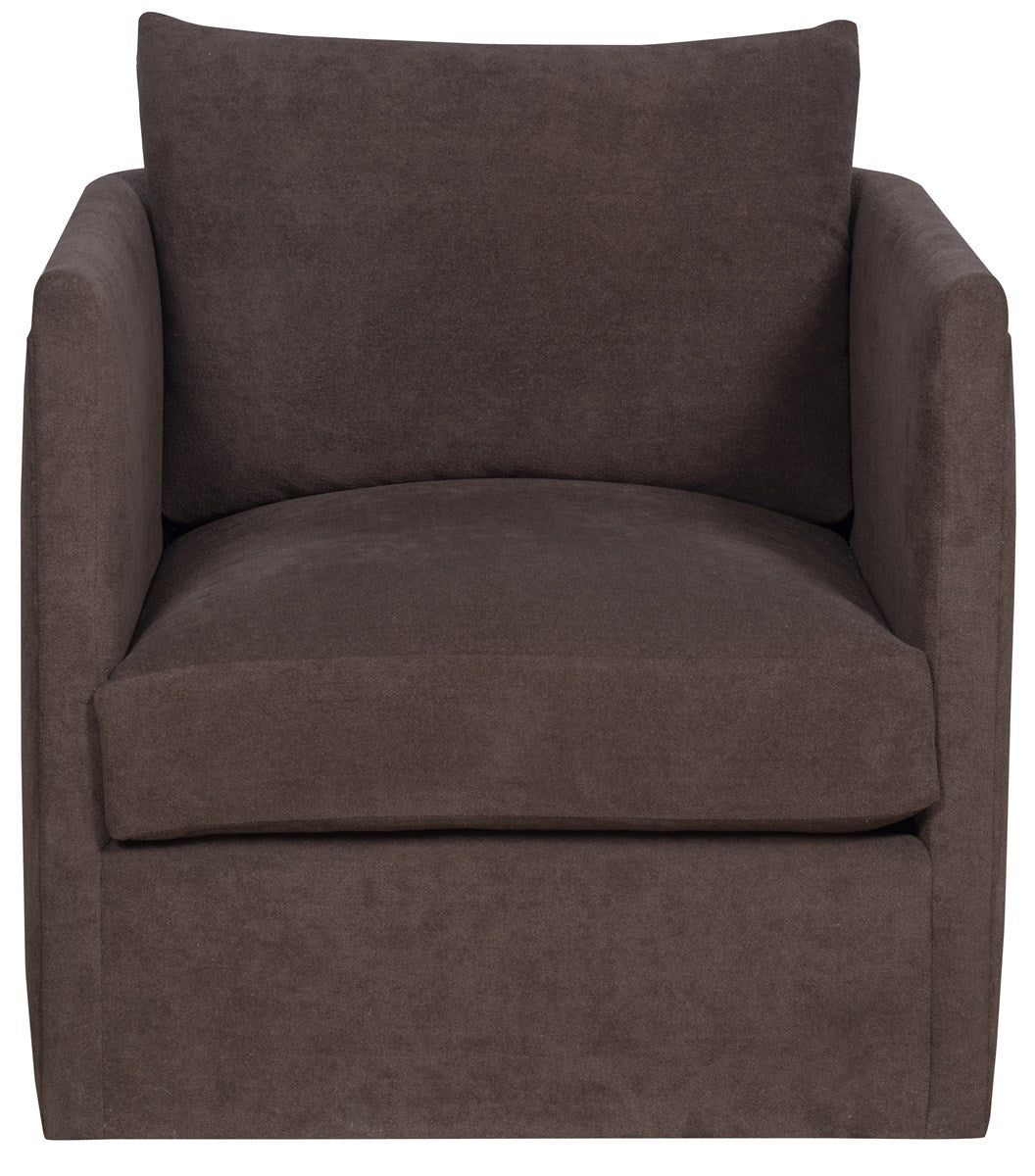 Liam Swivel Chair, a compact, tailored accent chair with a 360-degree swivel base, upholstered in rich Kofi Mink performance velvet fabric.