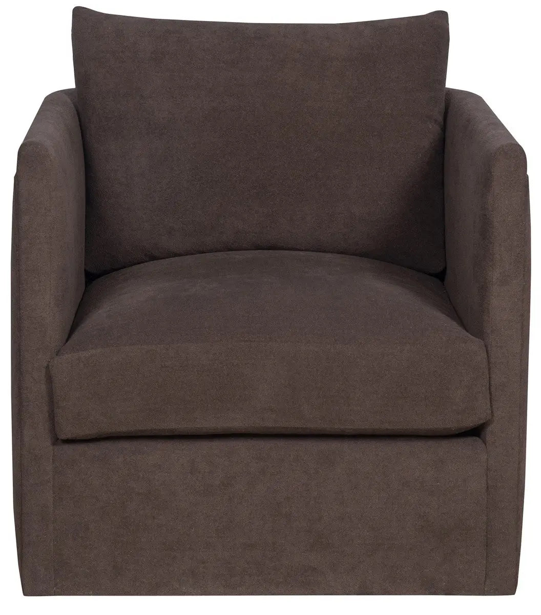 Liam Swivel Chair, a compact, tailored accent chair with a 360-degree swivel base, upholstered in rich Kofi Mink performance velvet fabric.