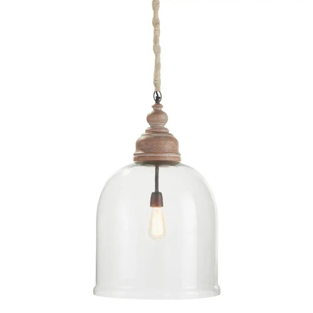 Vintner's Cloche Pendant - Whitewashed Wood & Glass Coastal Light - Villa Decor & Design