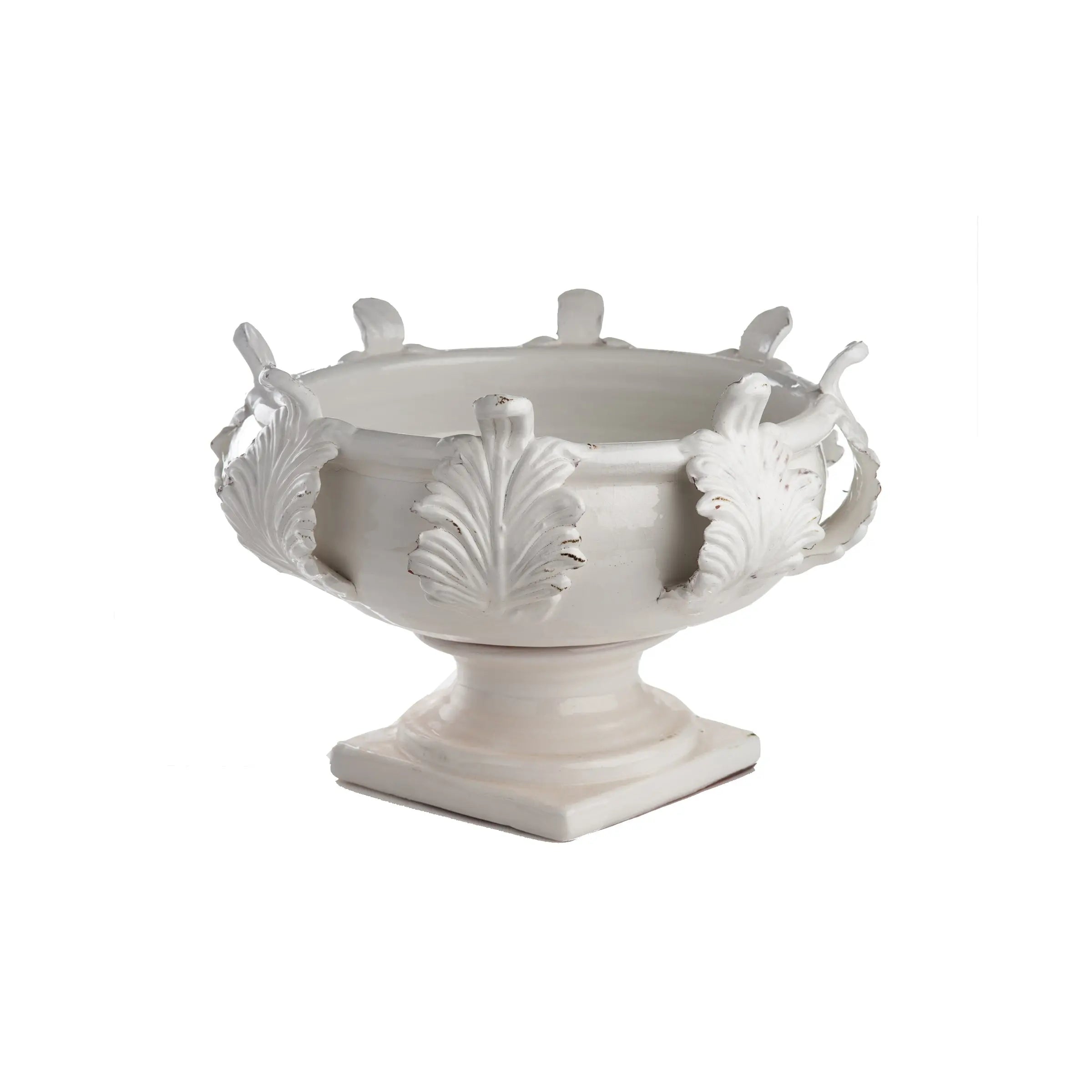 Vinci Centerpiece Medium- Terracotta Acanthus Leaf Bowl | Antiqued White - Villa Decor & Design