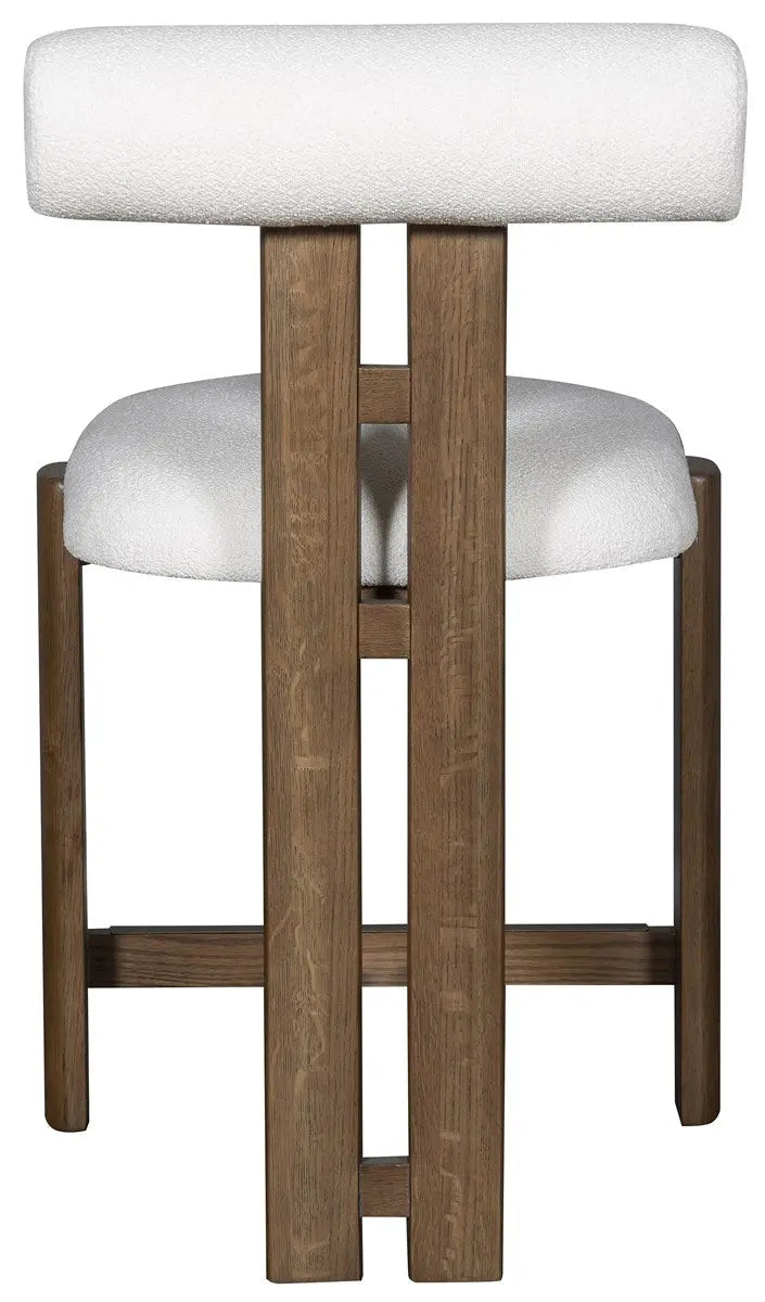 Wright Dining Counter Stool upholstered in Jackpot Chalk fabric with Saddle finish and antique brass kickplate