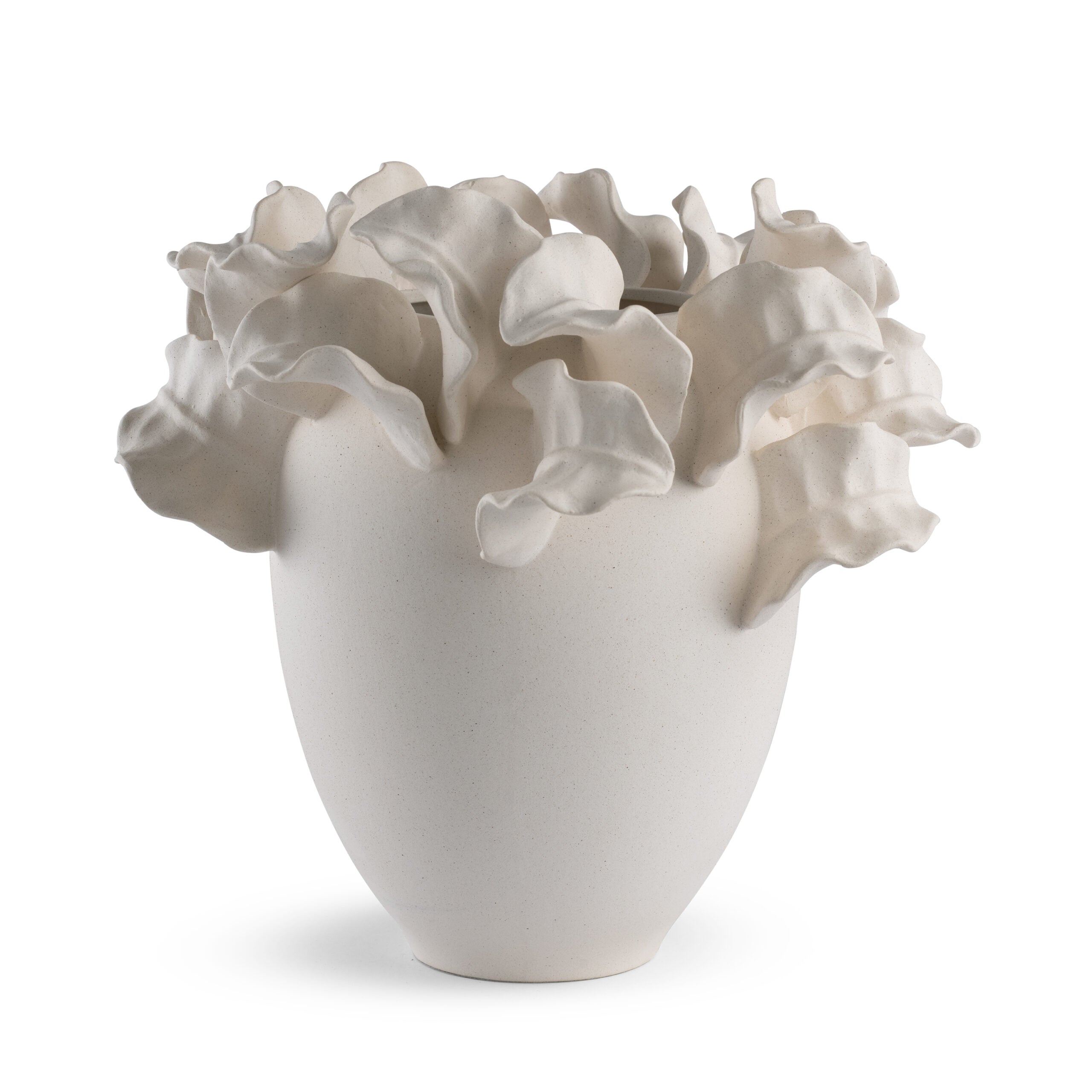 Isla Ceramic Vase - 12" Matte Off-White Botanical Sculptural Vessel - Villa Decor & Design