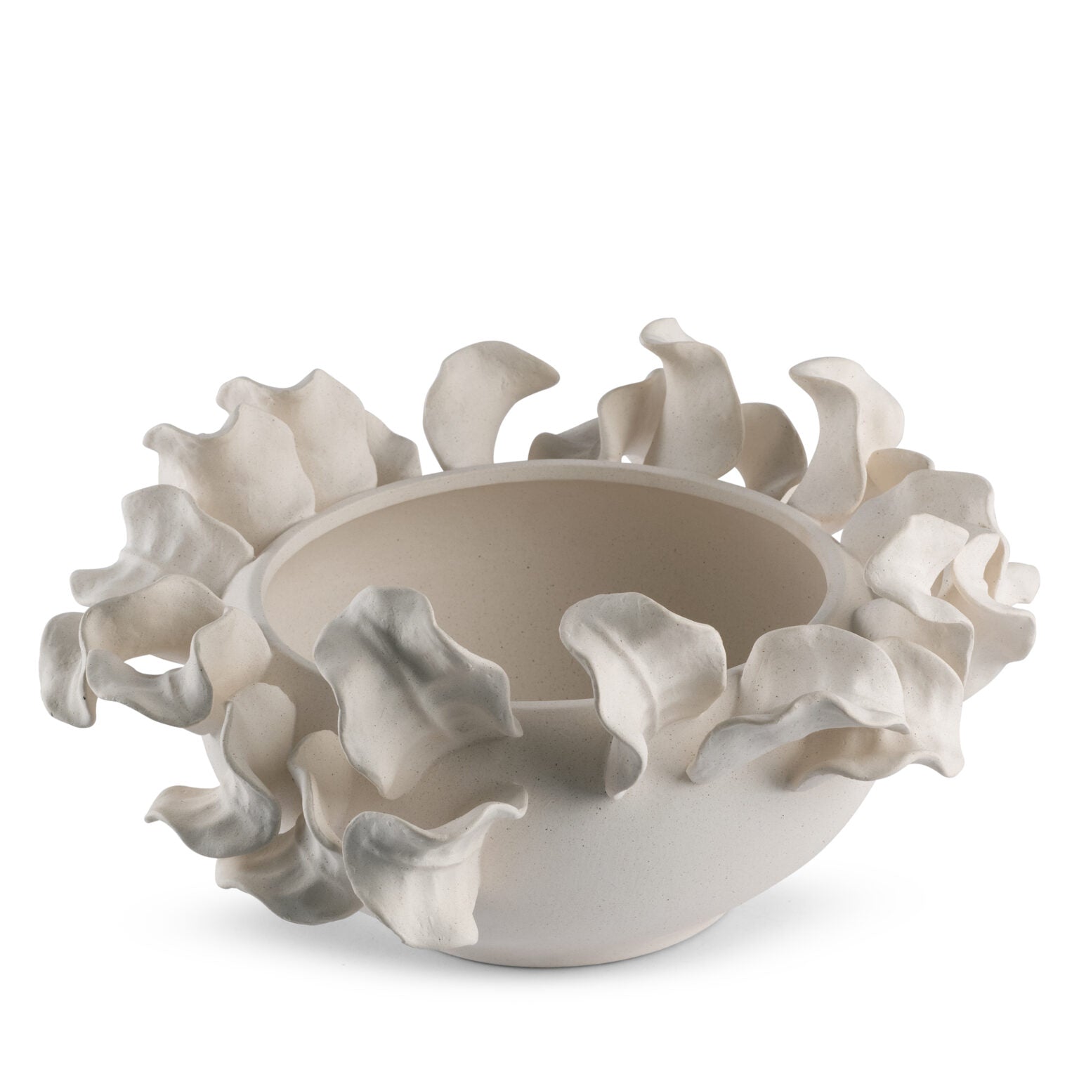 Solana Ceramic Bowl - 14" Matte Off-White Botanical Sculptural Centerpiece - Villa Decor & Design