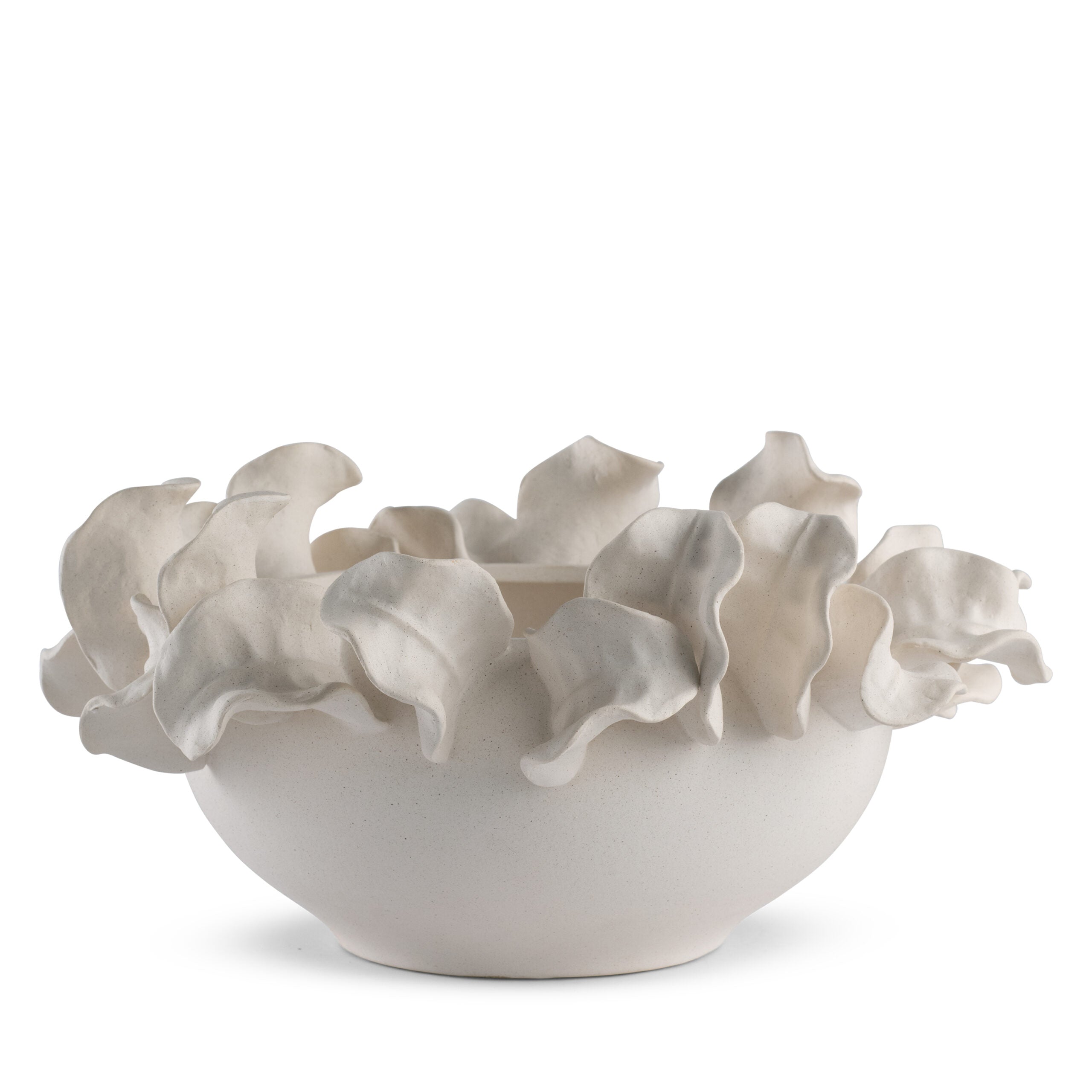 Solana Ceramic Bowl - 14" Matte Off-White Botanical Sculptural Centerpiece - Villa Decor & Design