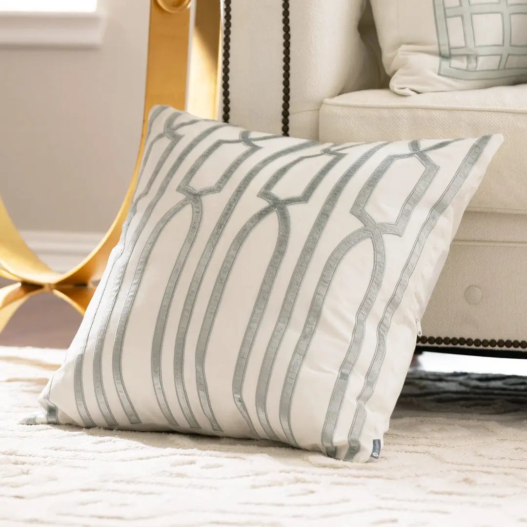 Trey Square Pillow Ivory / Aquamarine 24x24 Lili Alessandra