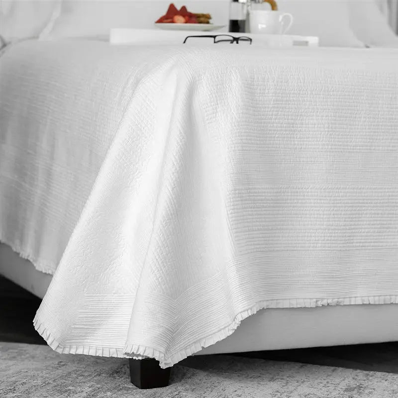 designer coverlet, washable coverlet, washable white cotton coverlet, interior design, home decor