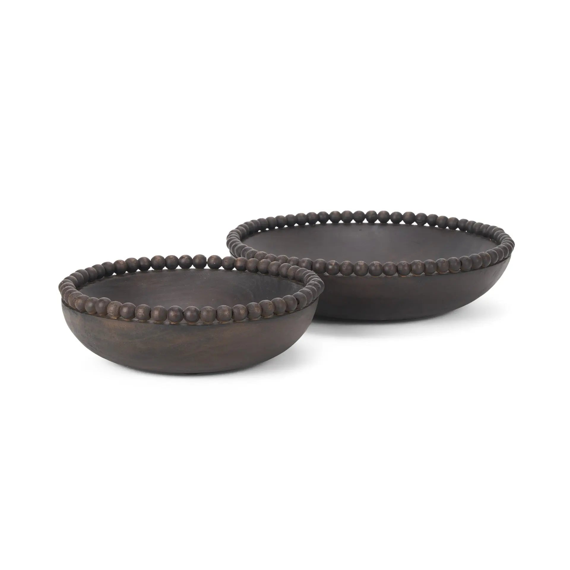 Wendell Wood Beaded Round Bowls - Set of 2 | Solid Wood Decorative Accents Mercana