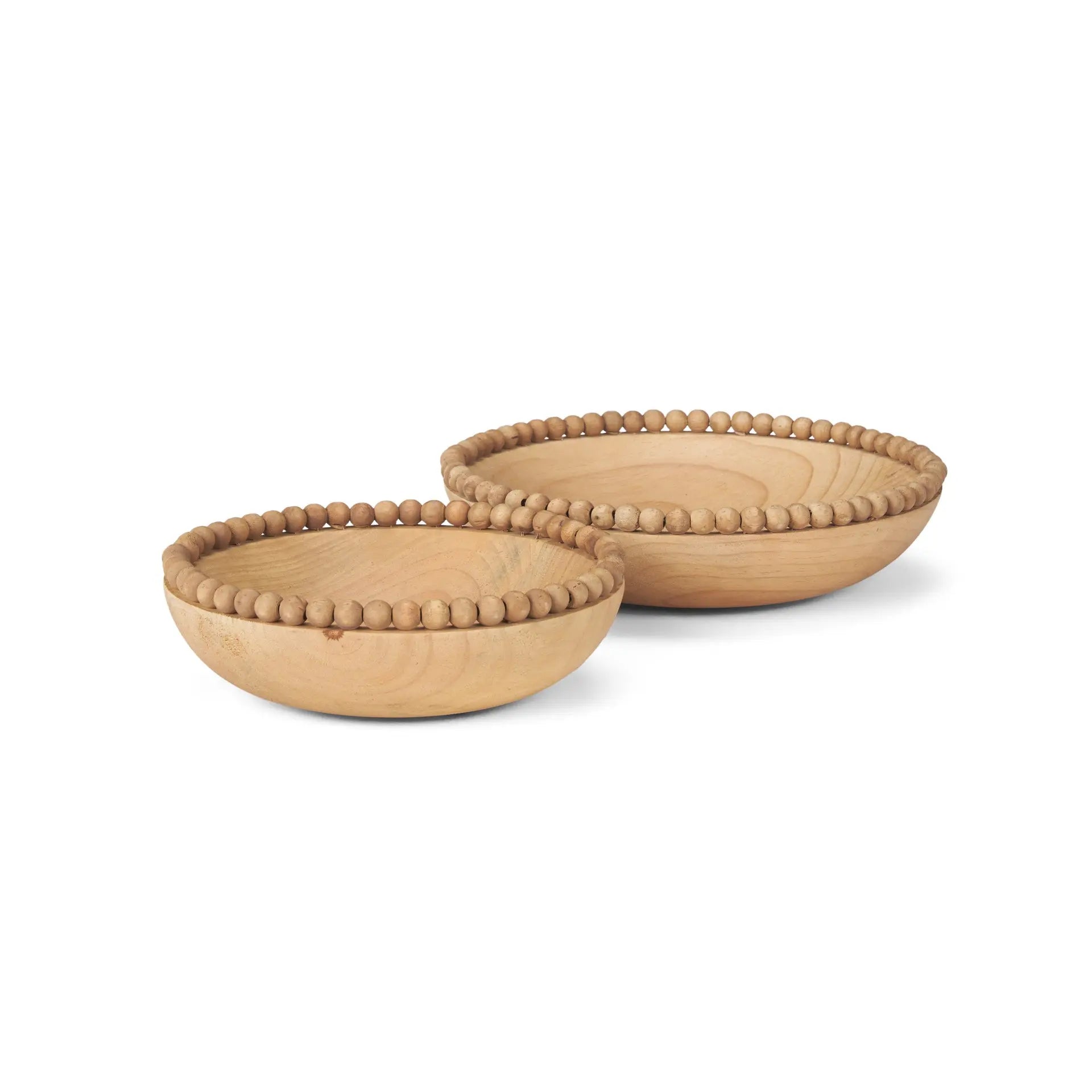 Wendell Wood Beaded Round Bowls - Set of 2 | Solid Wood Decorative Accents Mercana