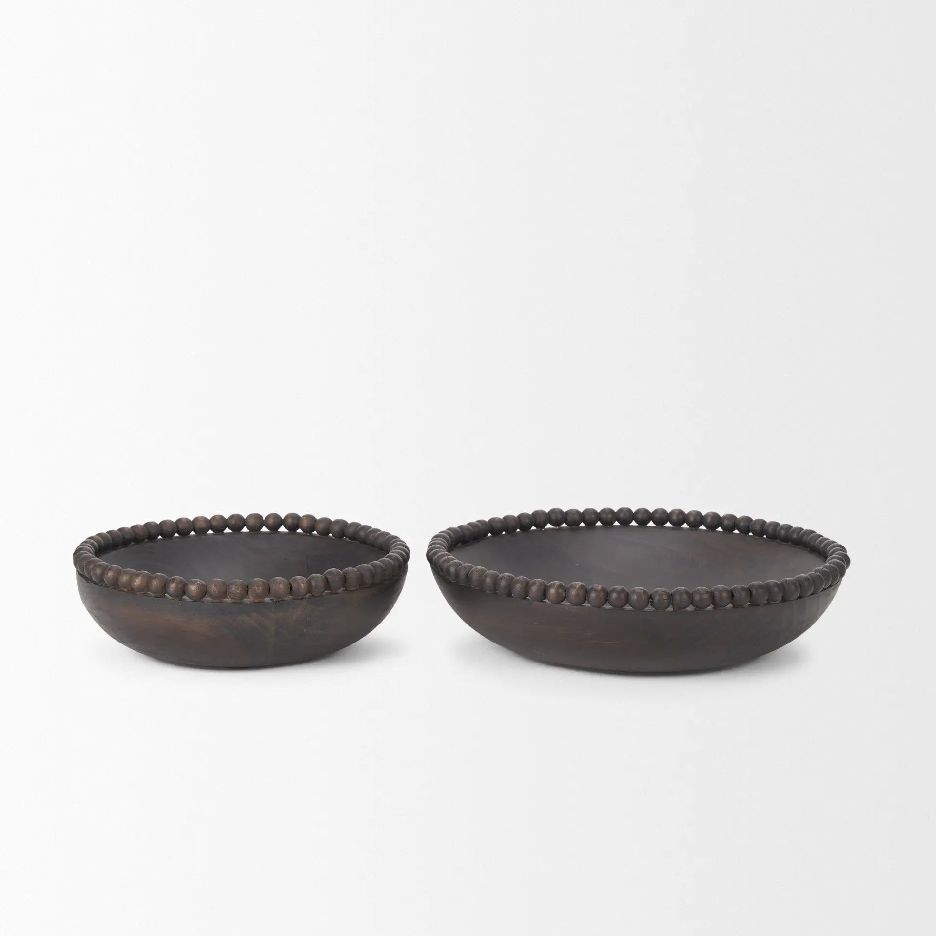 Wendell Wood Beaded Round Bowls - Set of 2 | Solid Wood Decorative Accents Mercana