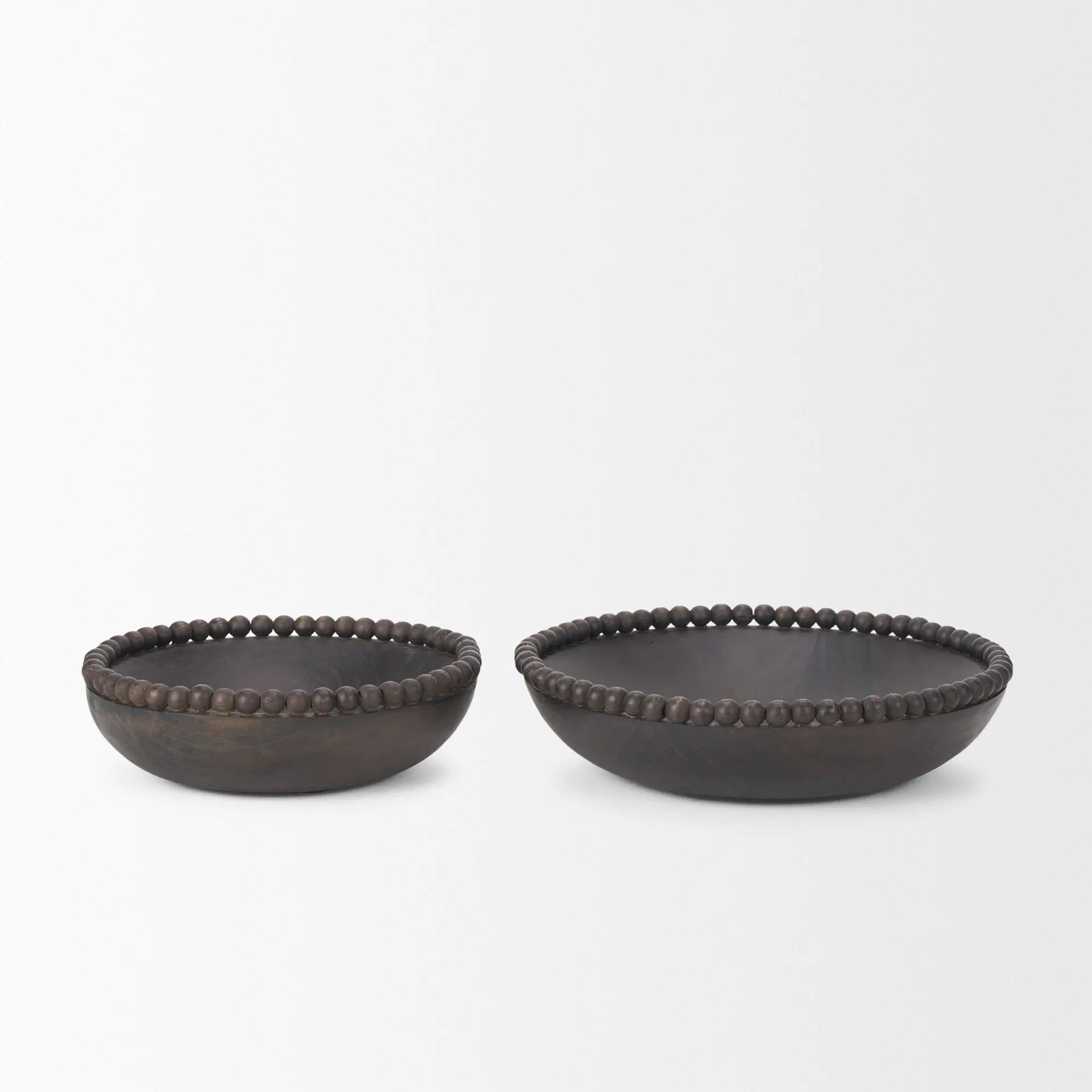 Wendell Wood Beaded Round Bowls - Set of 2 | Solid Wood Decorative Accents Mercana
