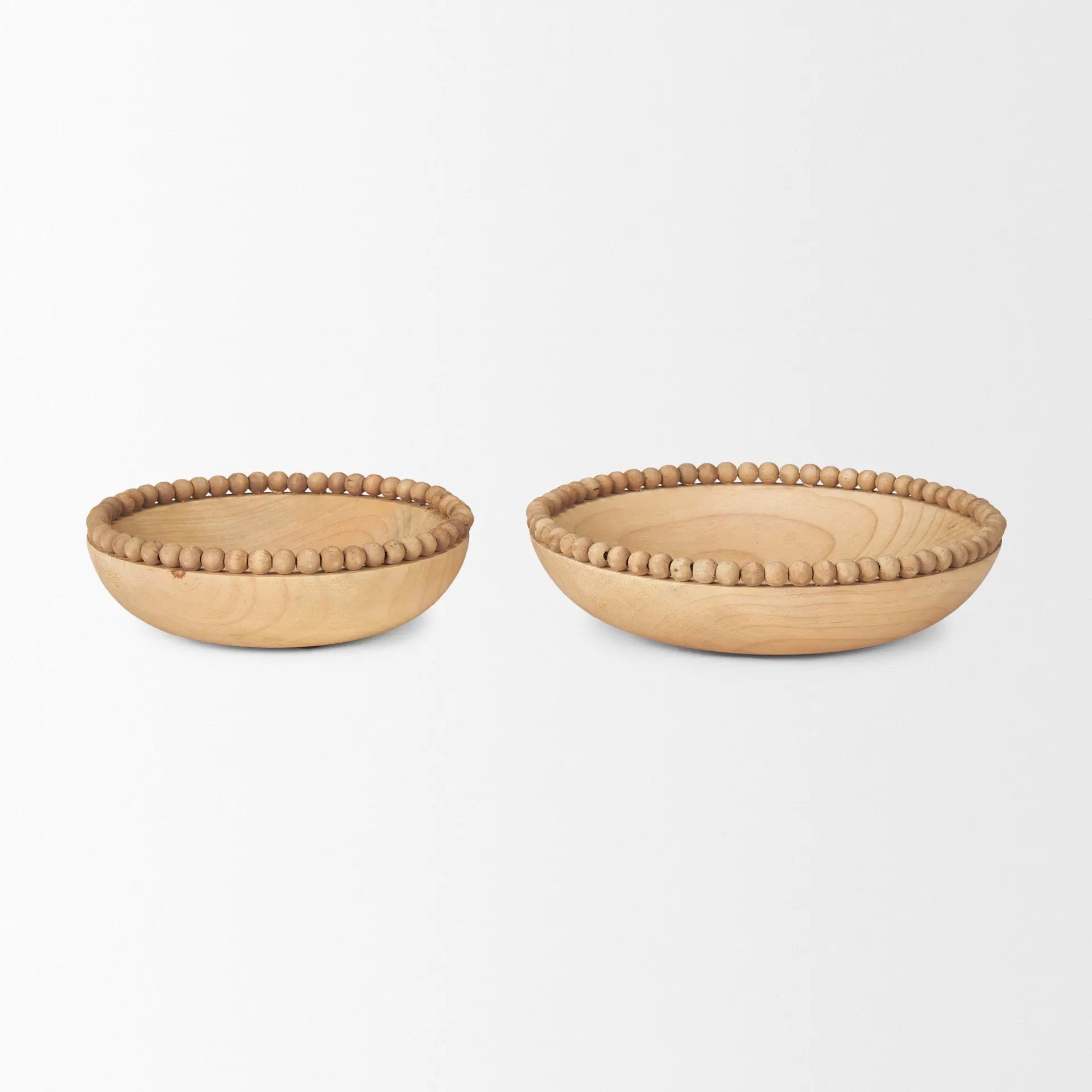 Wendell Wood Beaded Round Bowls - Set of 2 | Solid Wood Decorative Accents Mercana