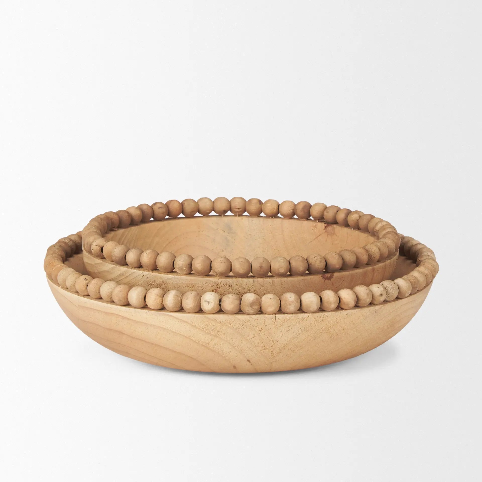 Wendell Wood Beaded Round Bowls - Set of 2 | Solid Wood Decorative Accents Mercana