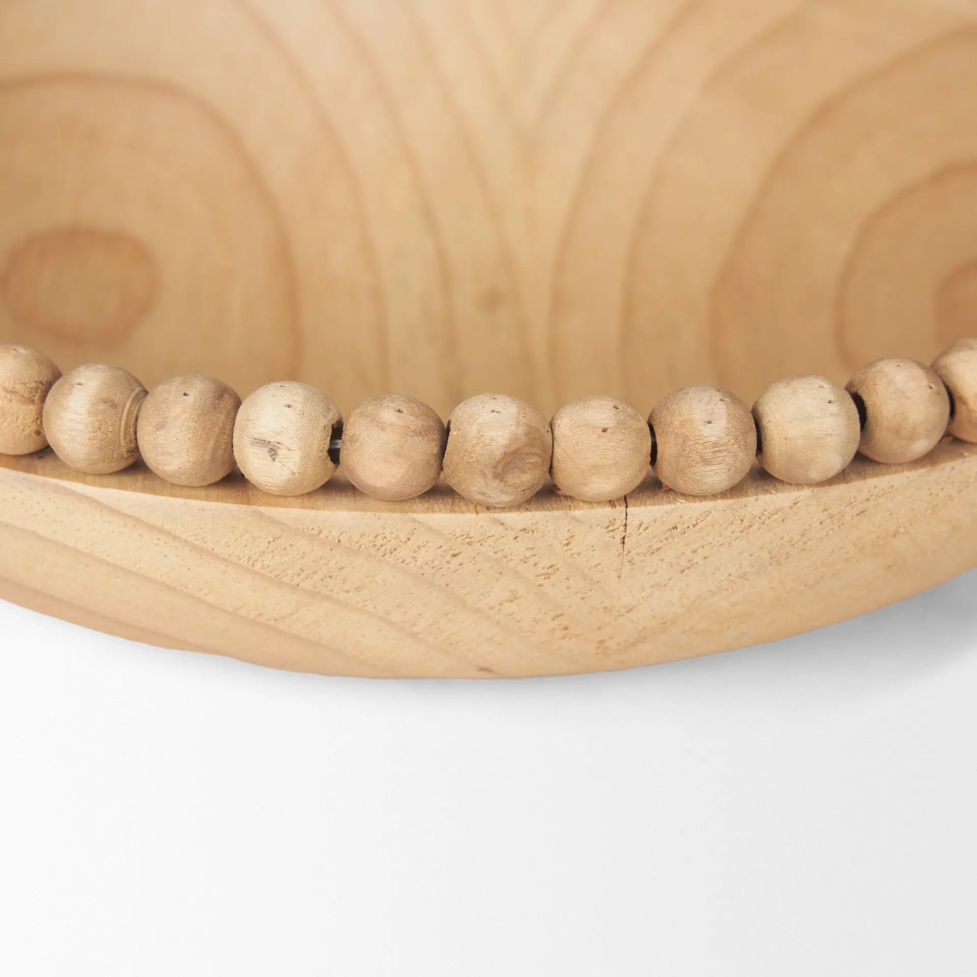 Wendell Wood Beaded Round Bowls - Set of 2 | Solid Wood Decorative Accents Mercana