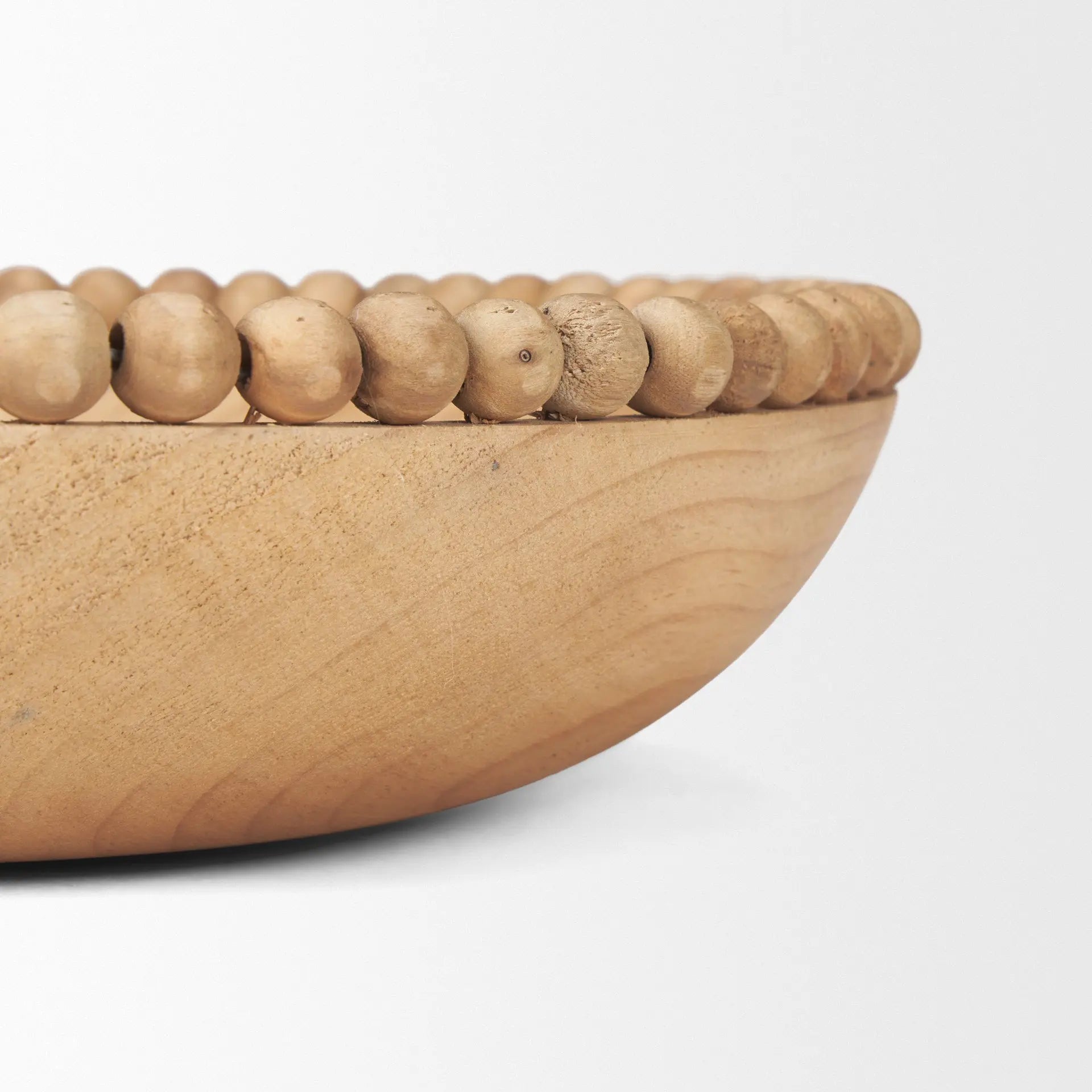 Wendell Wood Beaded Round Bowls - Set of 2 | Solid Wood Decorative Accents Mercana