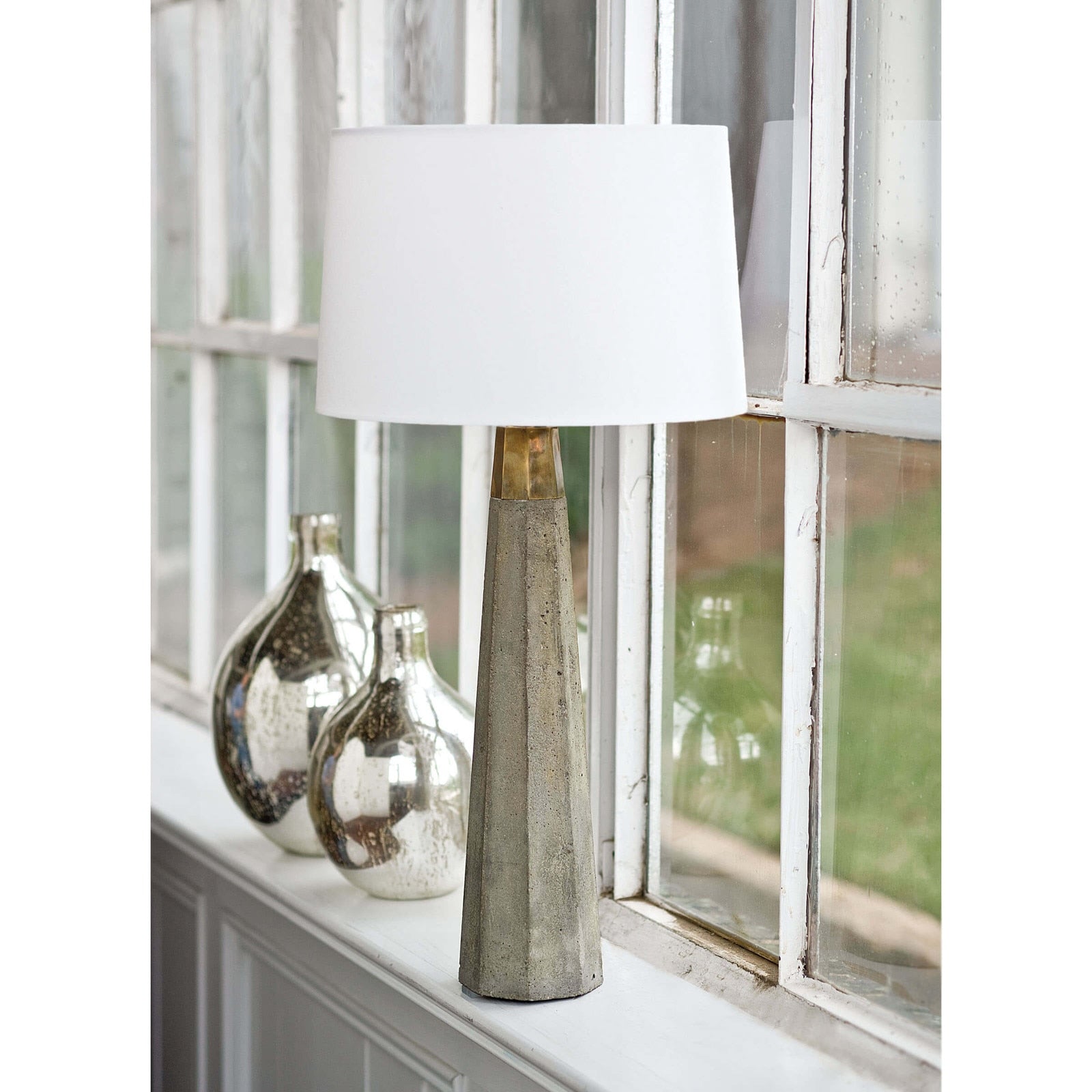 Beretta Concrete Table Lamp - 30" Hexagonal Column with Linen Shade - Villa Decor & Design