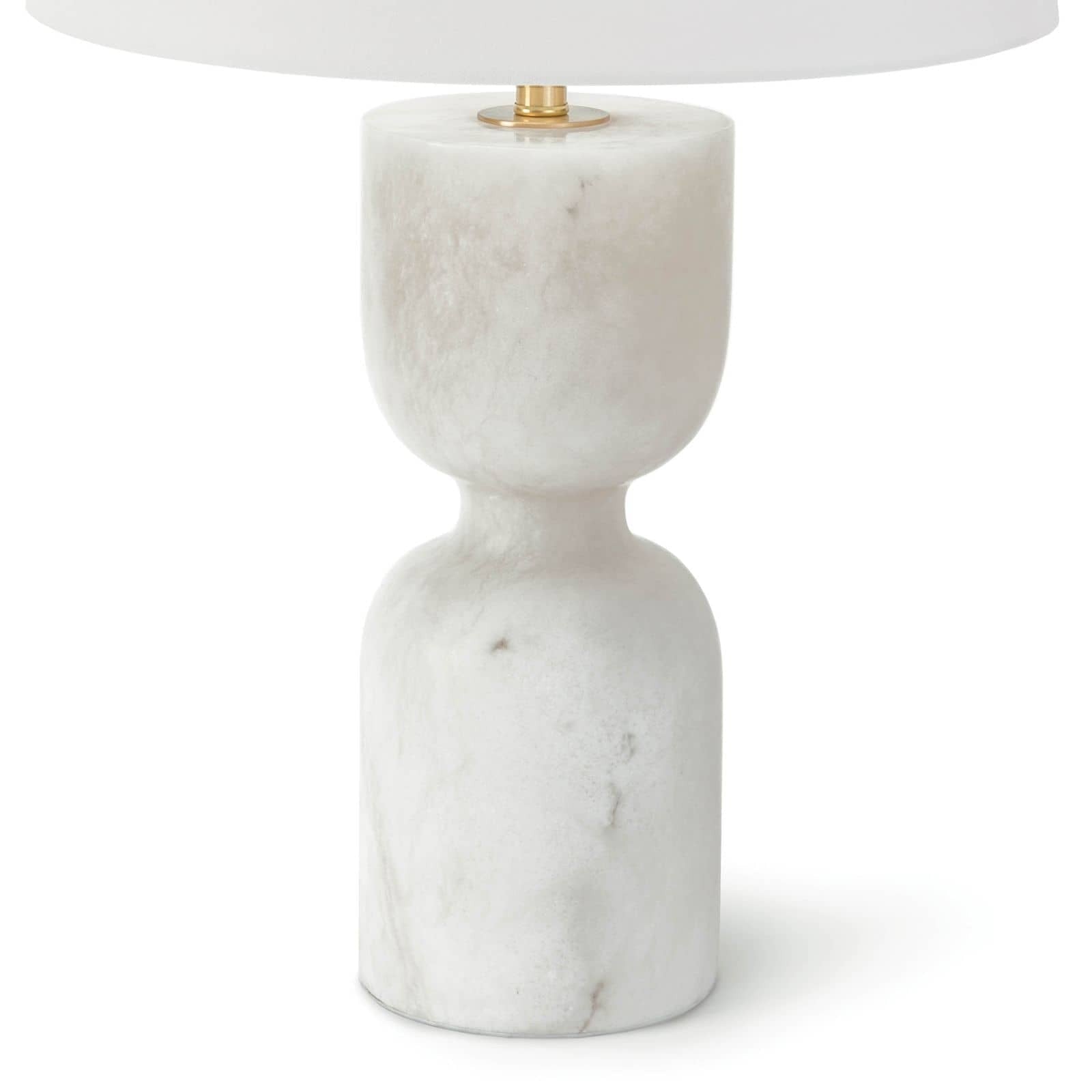 Marble table lamp with a white shade on a white background
