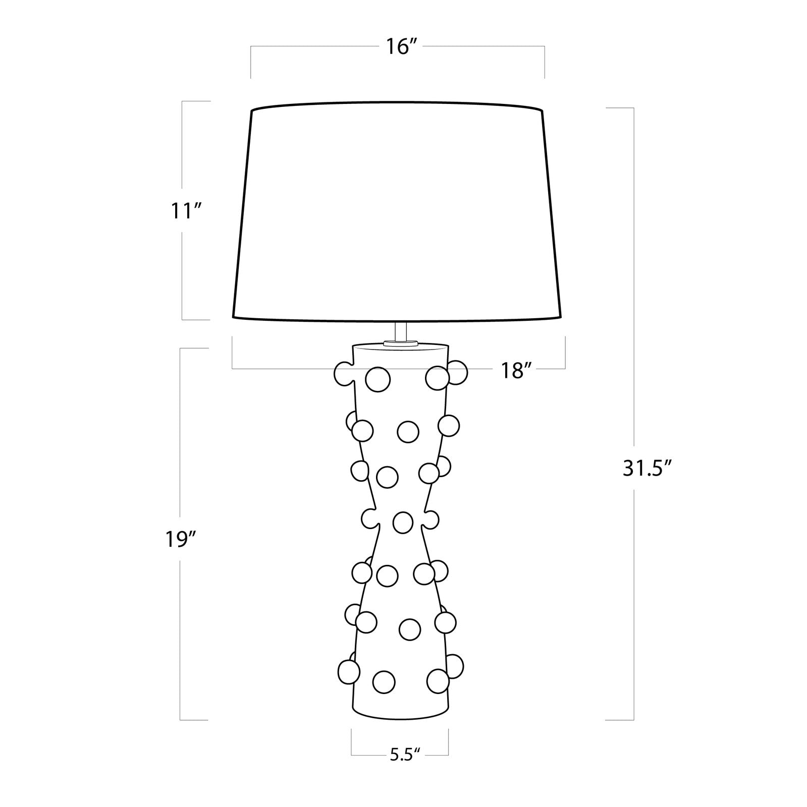 Measurement chart of a lamp with dimensions labeled