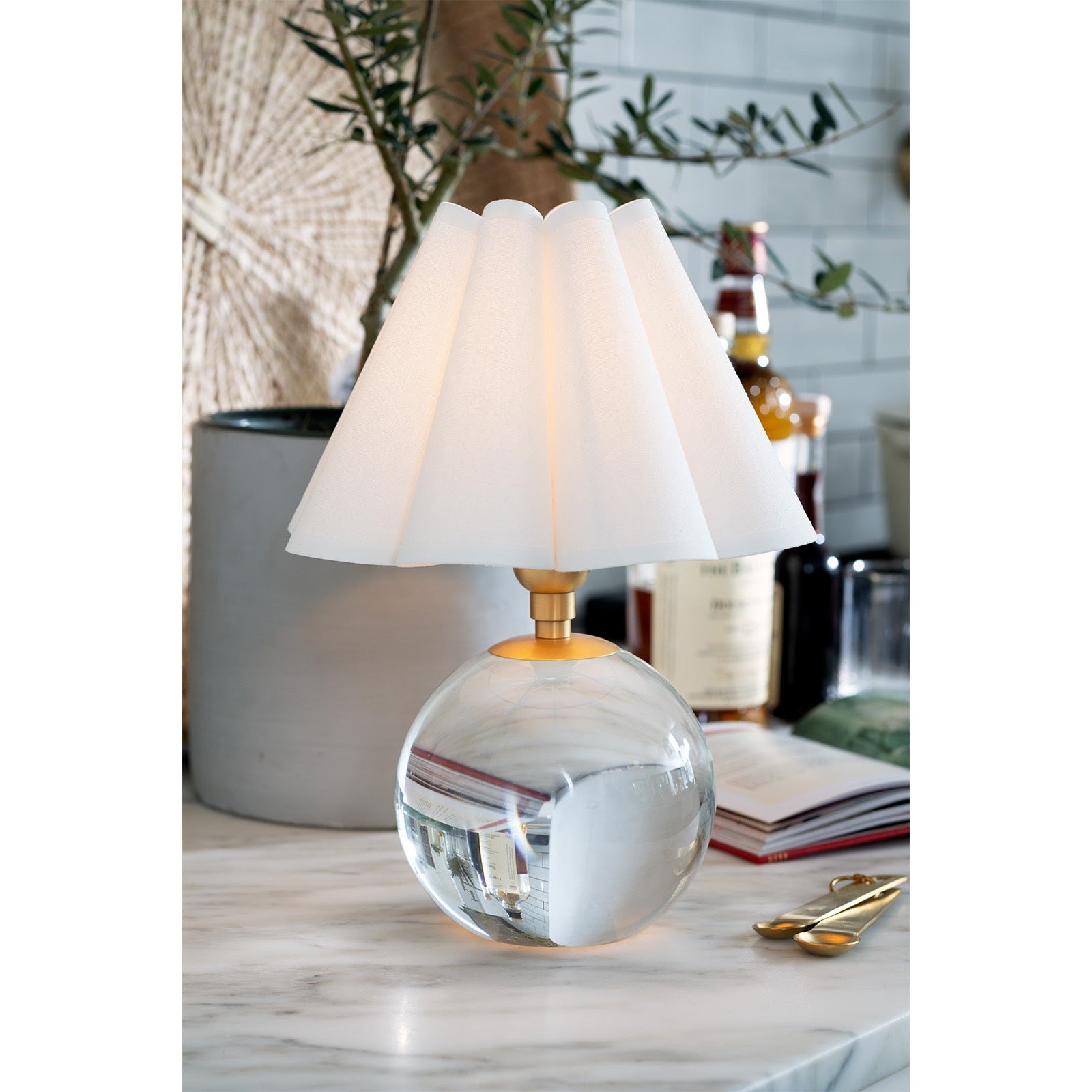Giorgio Crystal Mini Lamp (Natural Brass with White Scalloped Shade)
