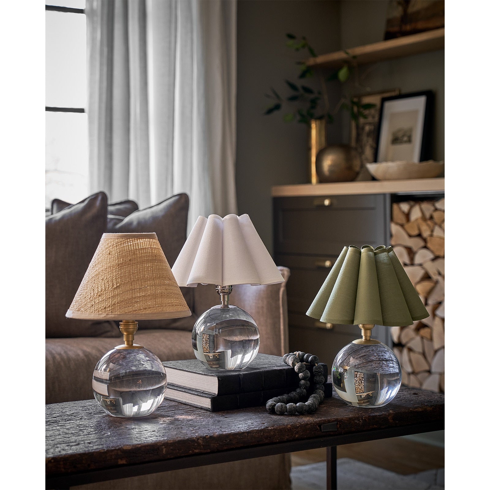 Giorgio Crystal Mini Lamp (Natural Brass with White Scalloped Shade)