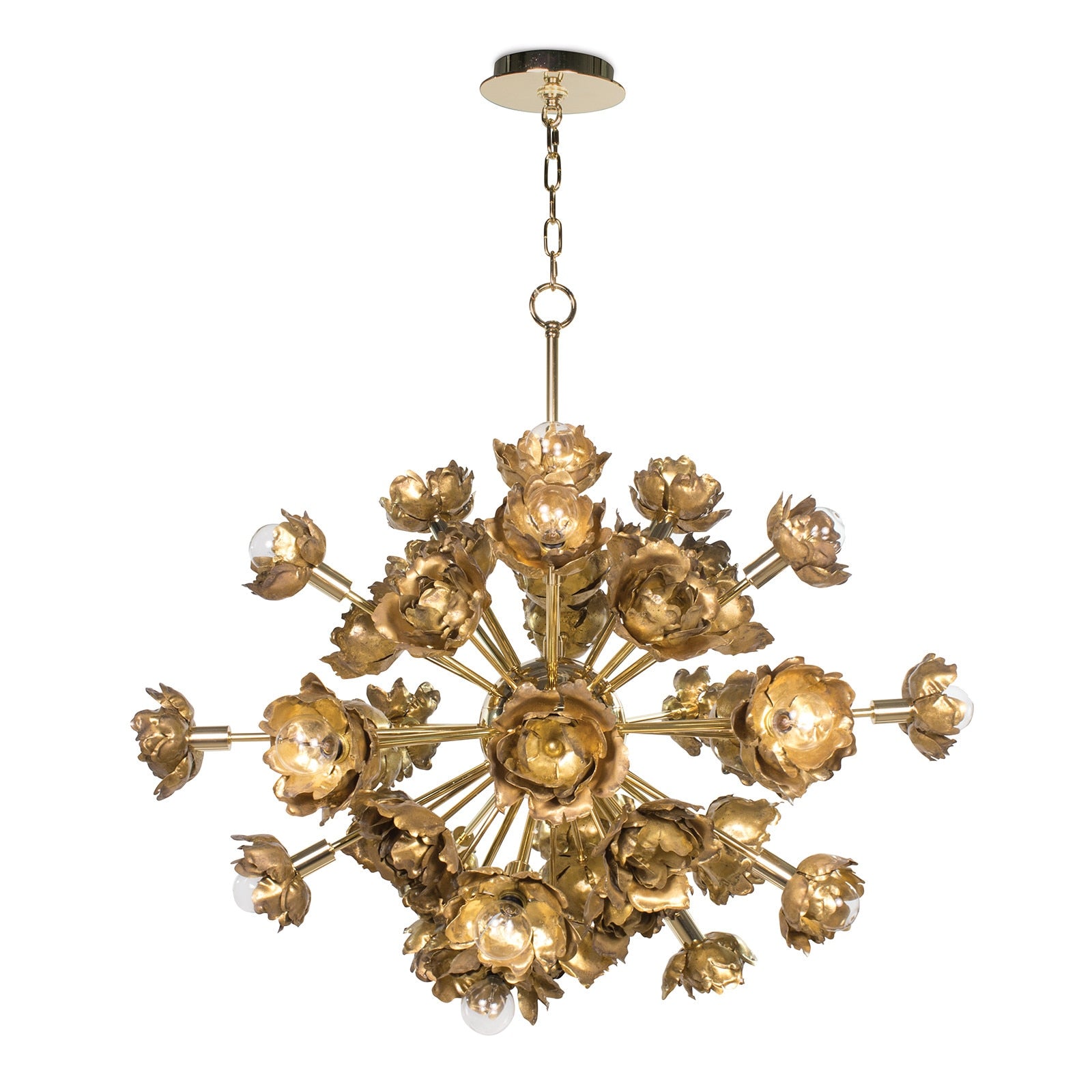 Gold floral chandelier on a white background