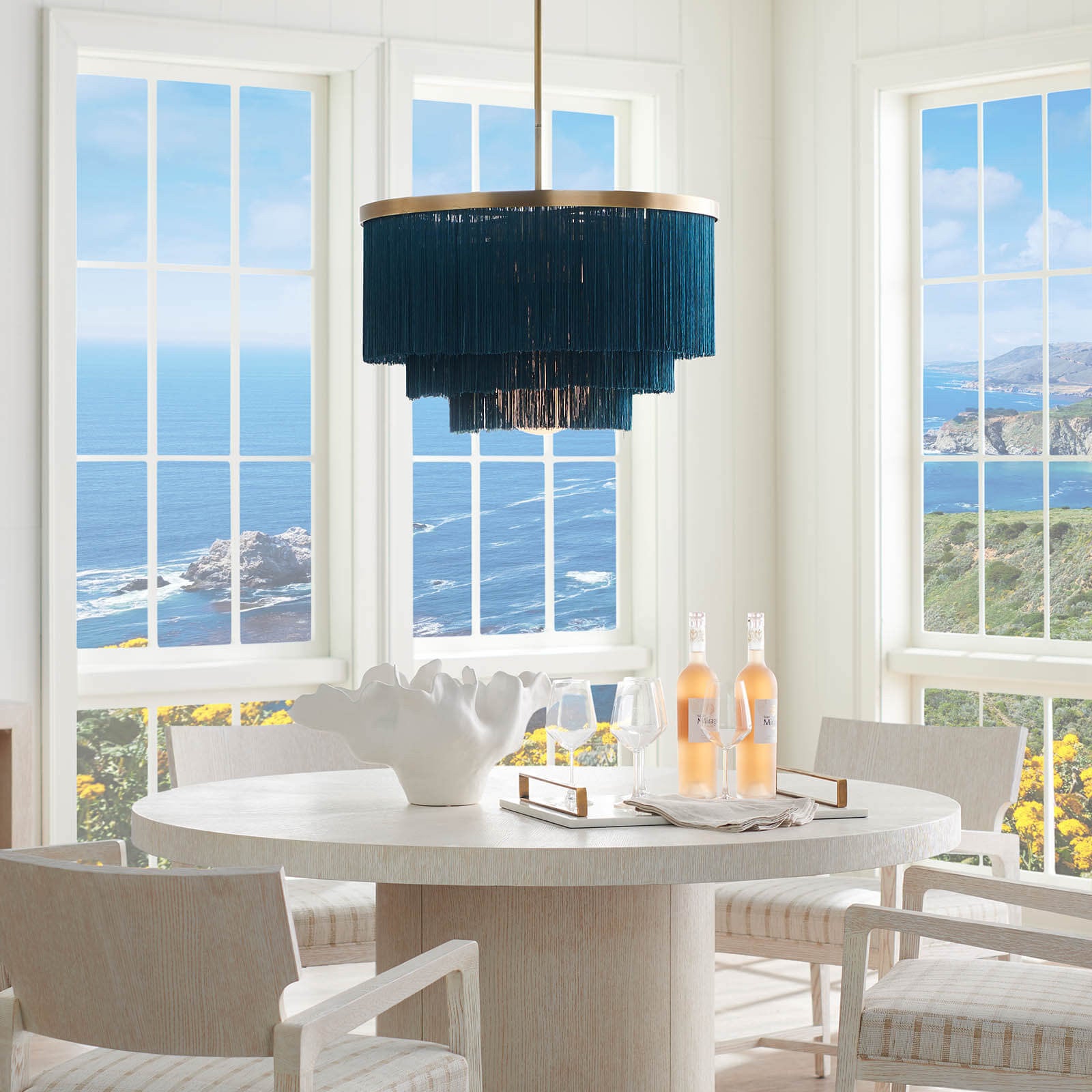 Cabaret Fringe Chandelier - 3-Layer Fabric Fringe & Brass Light - Villa Decor & Design