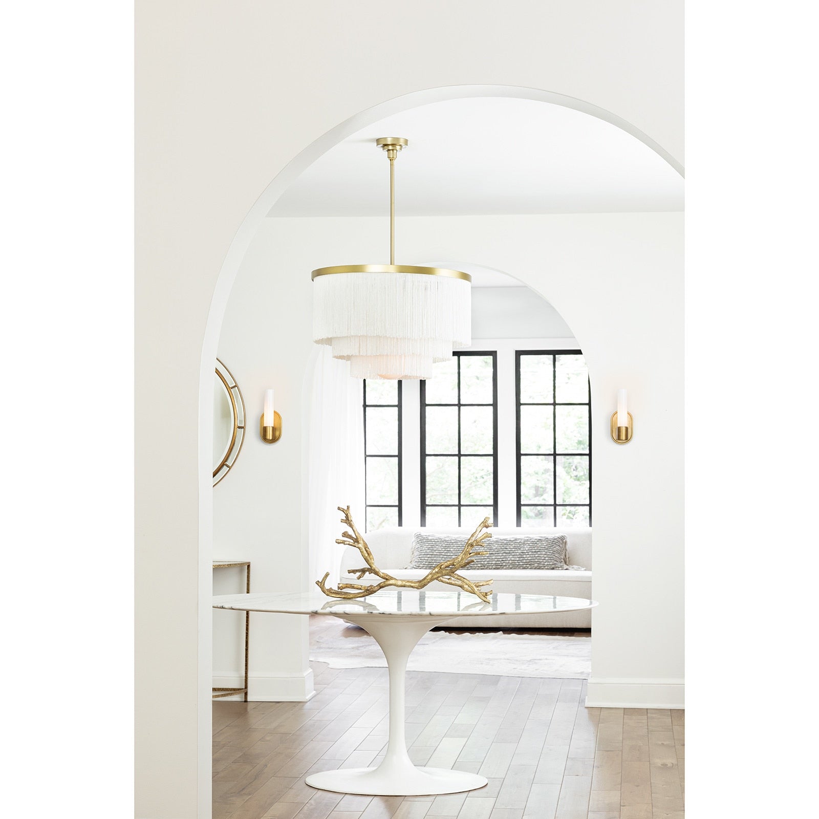 Cabaret Fringe Chandelier - 3-Layer Fabric Fringe & Brass Light - Villa Decor & Design