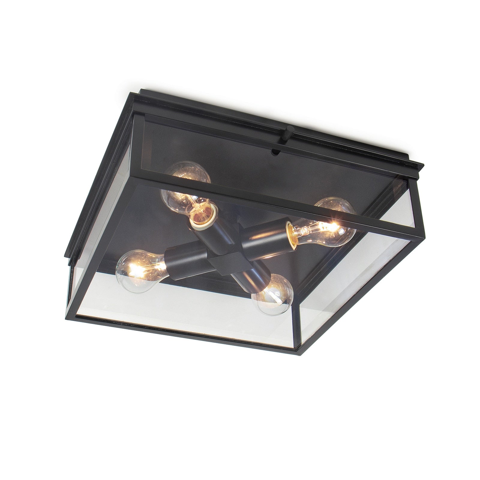 Ceiling light fixture with four bulbs on a white background