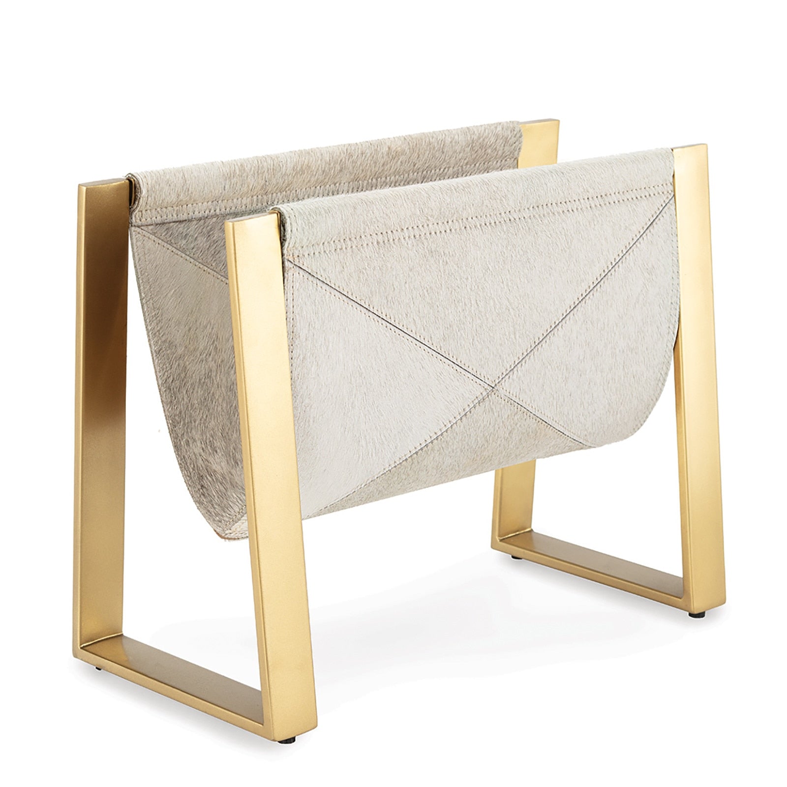 Regina Andrew Andres Hair on Hide Magazine Rack with brass frame and genuine hide detail