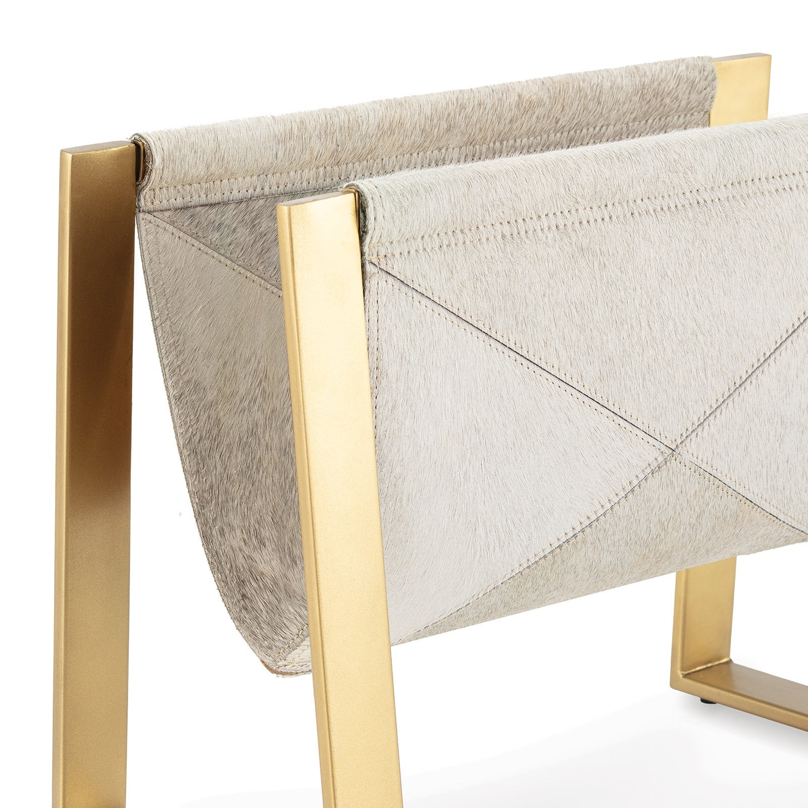 Regina Andrew Andres Hair on Hide Magazine Rack with brass frame and genuine hide detail