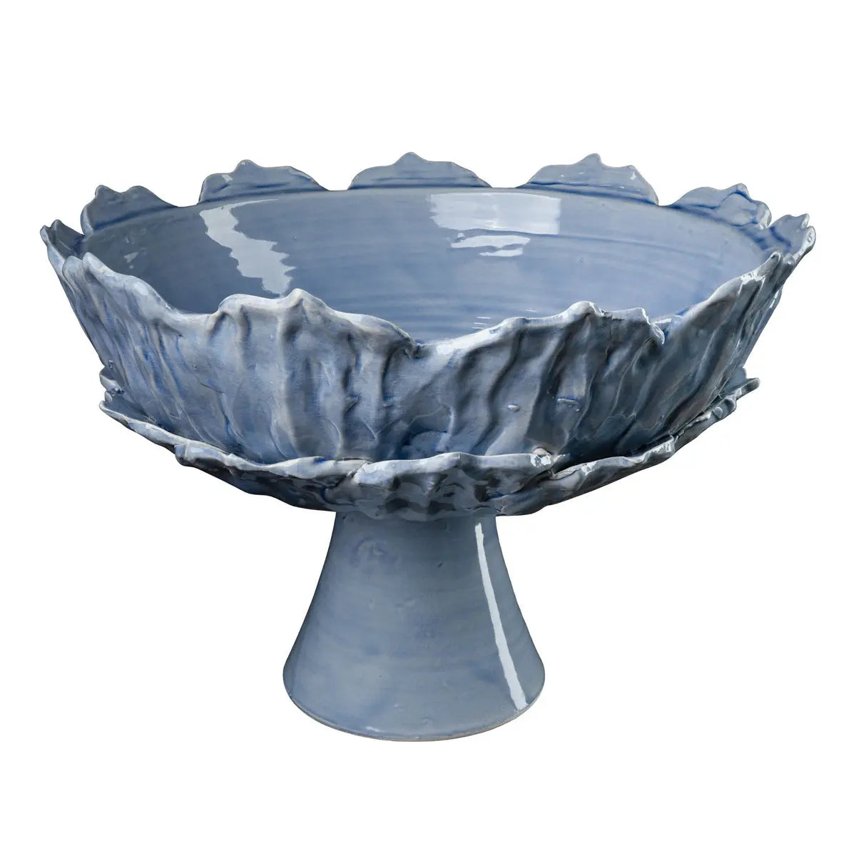 Foliage Ceramic Compote, Periwinkle - Italian Handcrafted Footed Bowl - Villa Decor & Design