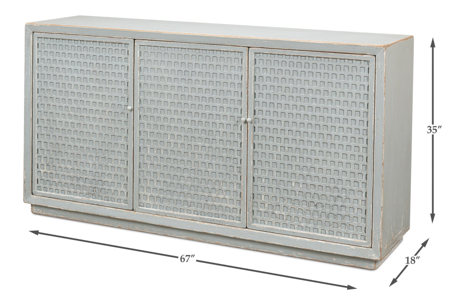 Honeycomb Front Sideboard - Reclaimed Pine Buffet with Aquamarine Finish