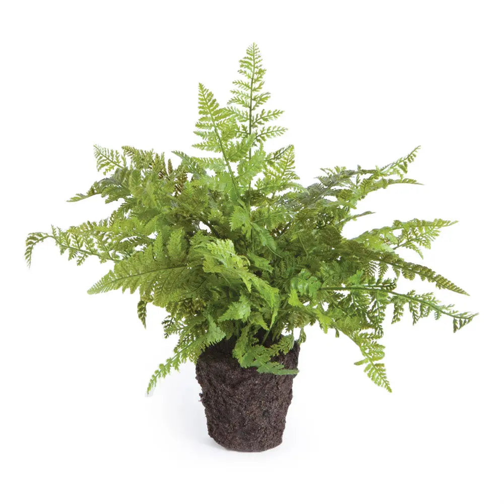 Realistic 10.5-inch soft fern faux plant with natural green foliage and detailed root ball