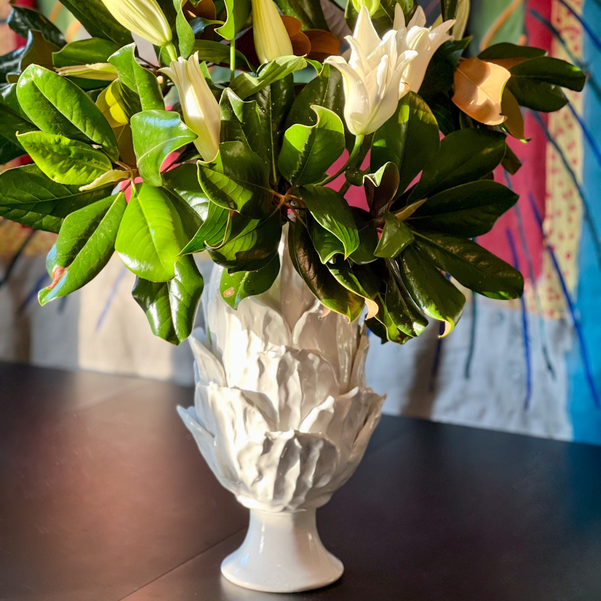 Foliage Ceramic Footed Vase - Italian Handcrafted Accent - Villa Decor & Design