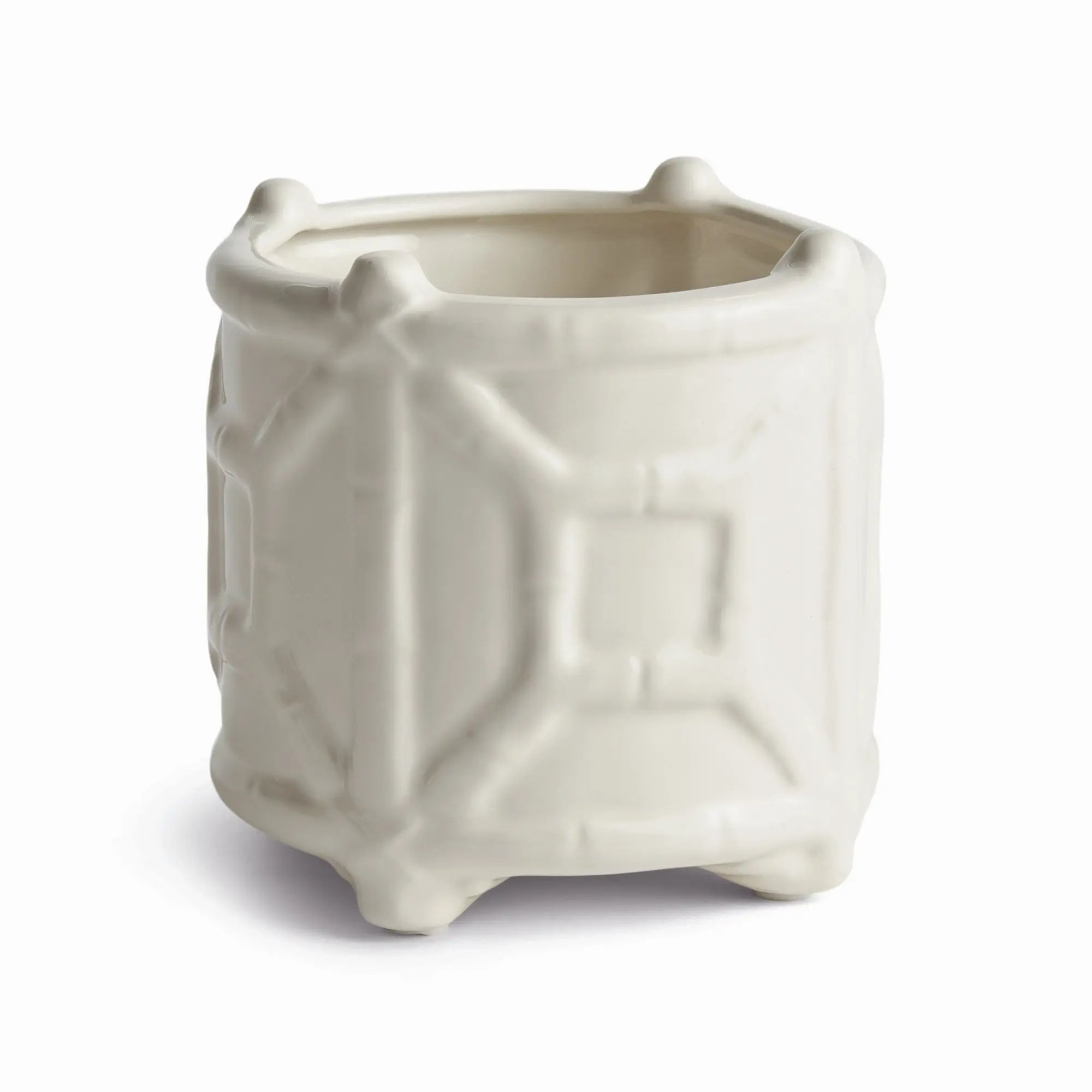 Chinoiserie Round Bamboo Cachepot - Classic White Ceramic Planter (Small or Large) - Villa Decor & Design