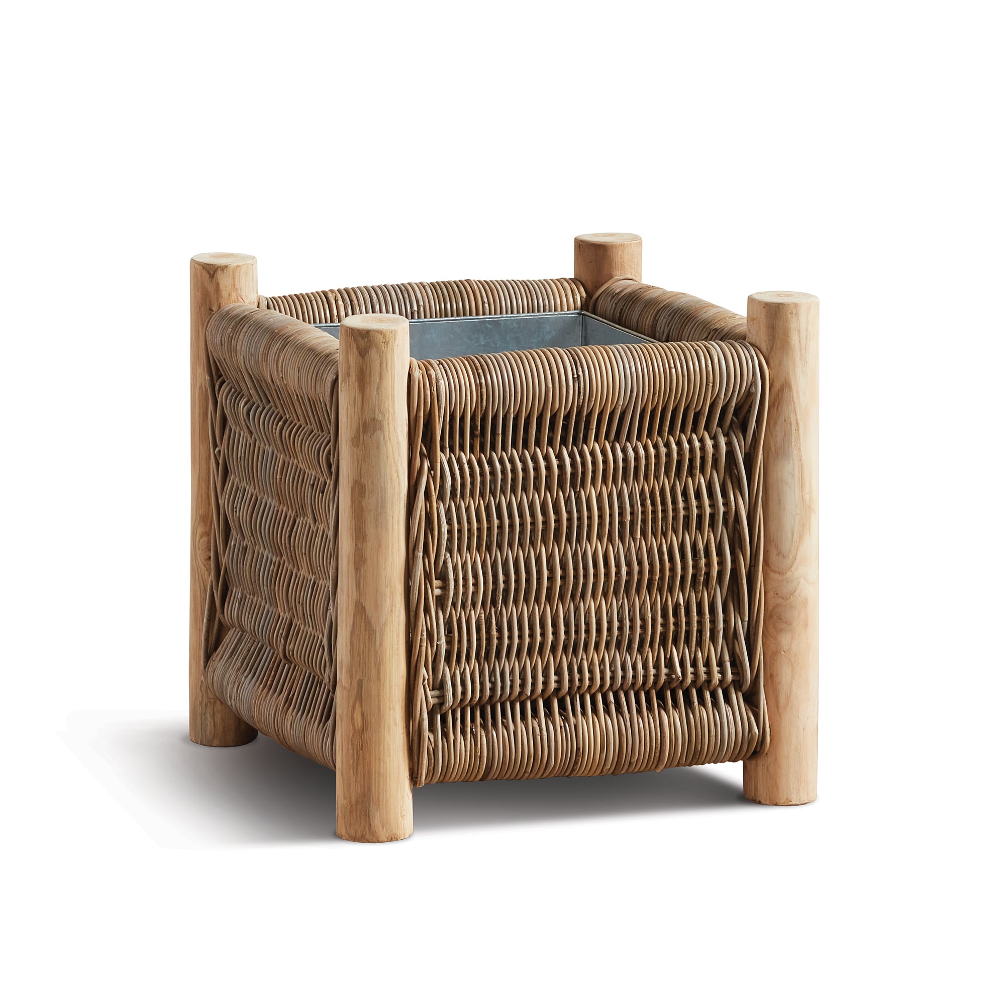 Landon Planter - Small, Medium or Grand Natural Rattan Planter | Teak Legs with Zinc Liner