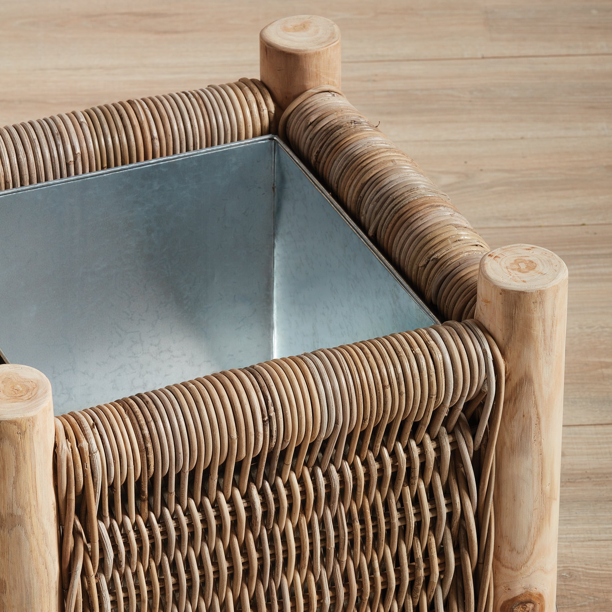 Landon Planter - Small, Medium or Grand Natural Rattan Planter | Teak Legs with Zinc Liner