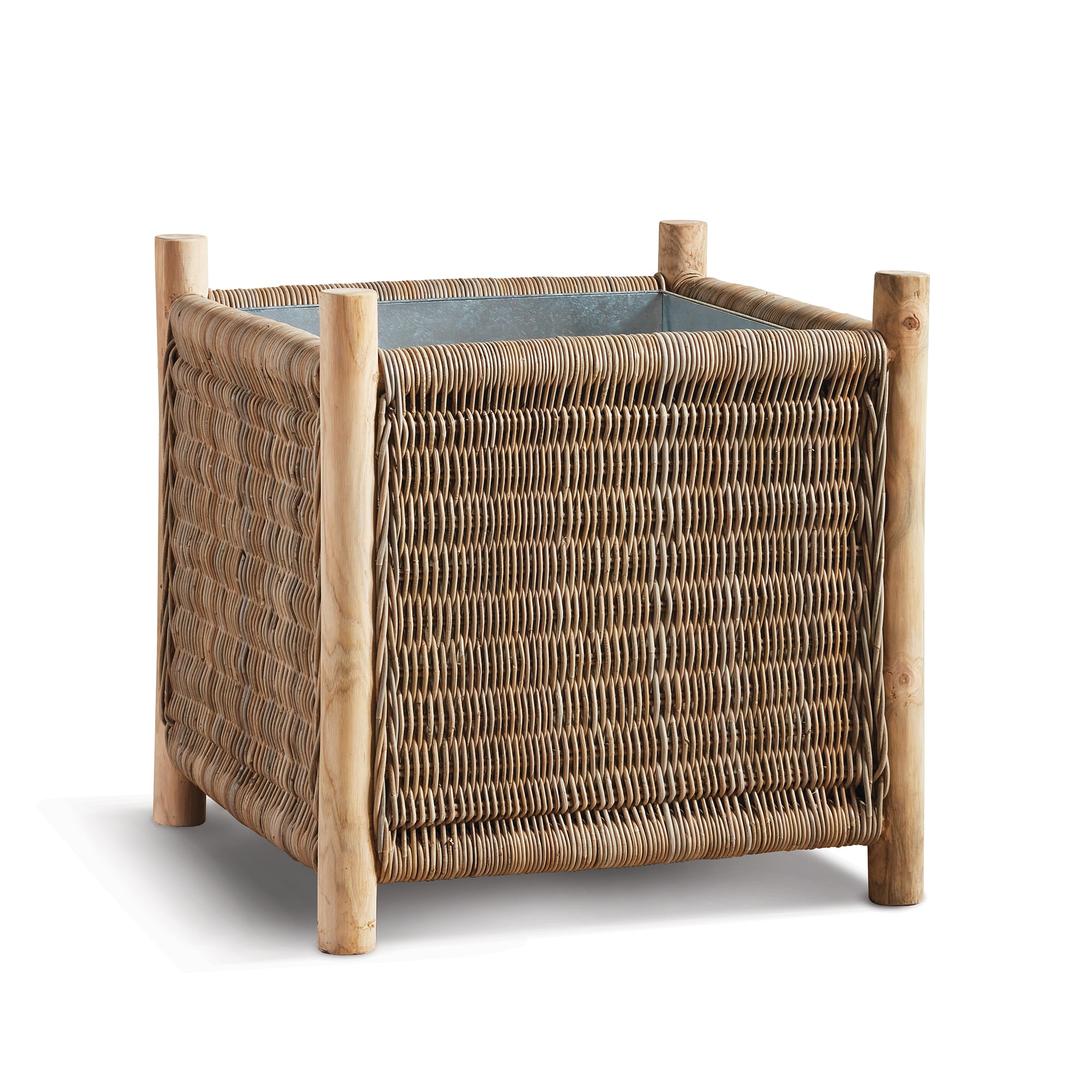 Landon Planter - Small, Medium or Grand Natural Rattan Planter | Teak Legs with Zinc Liner