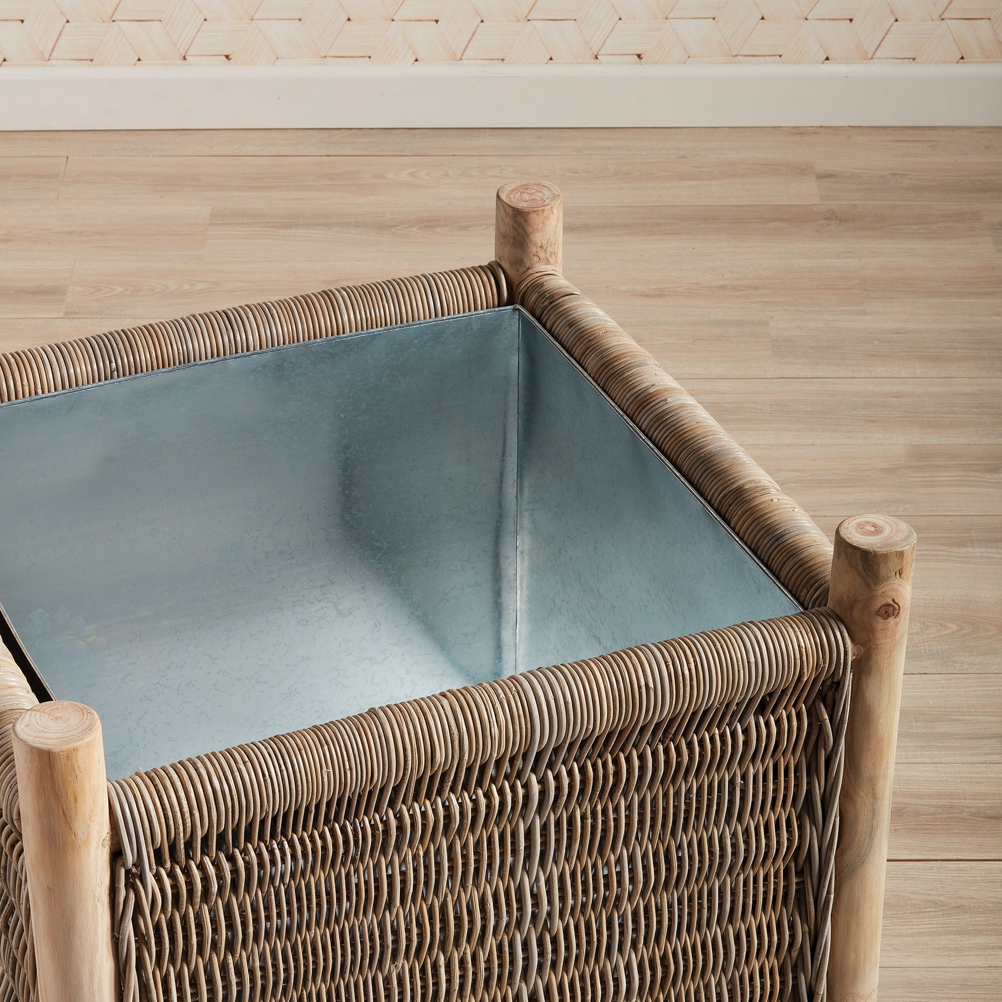 Landon Planter - Small, Medium or Grand Natural Rattan Planter | Teak Legs with Zinc Liner