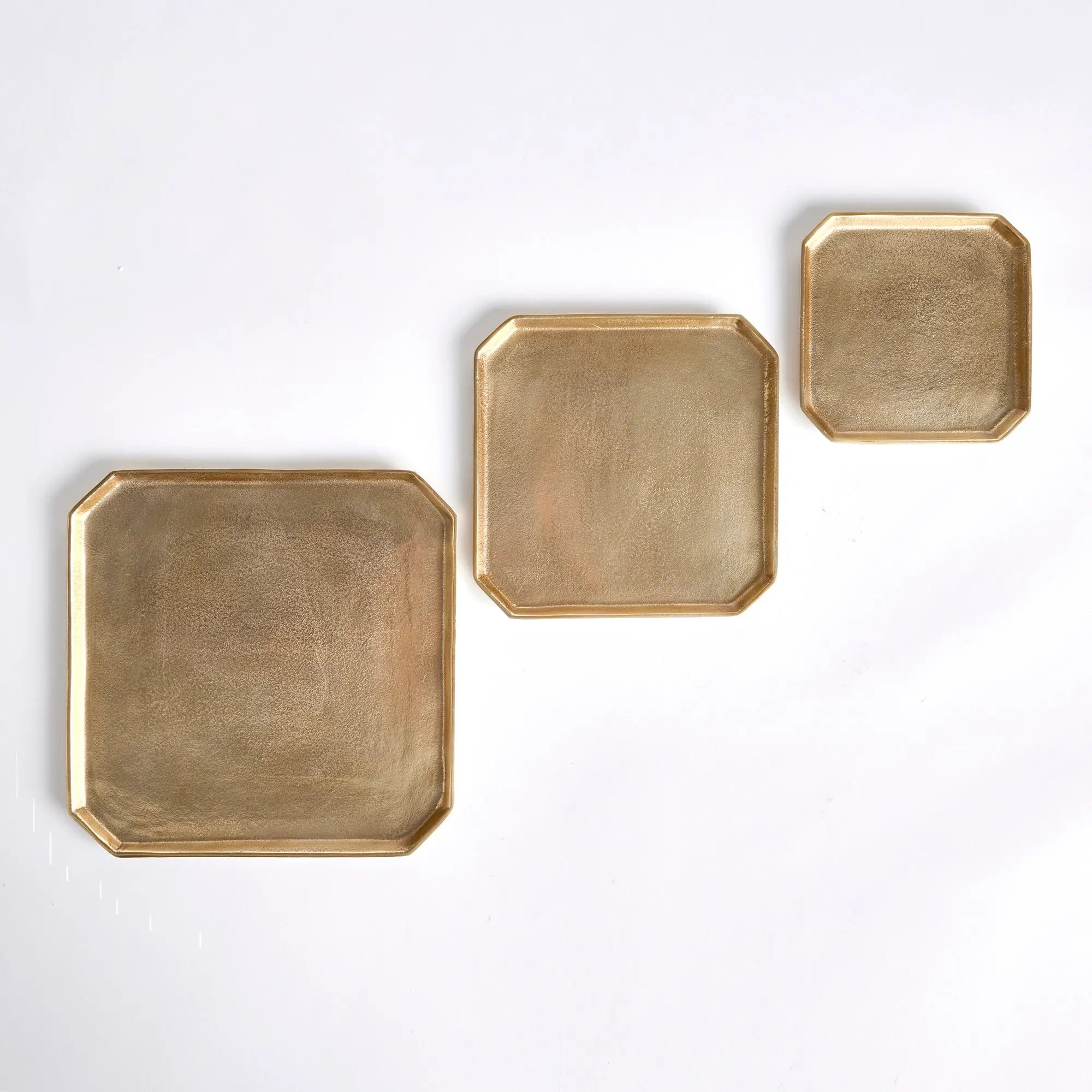 Dezi Square Gold Serving Trays - Set of 3 Aluminum Geometric Trays Napa Home & Garden