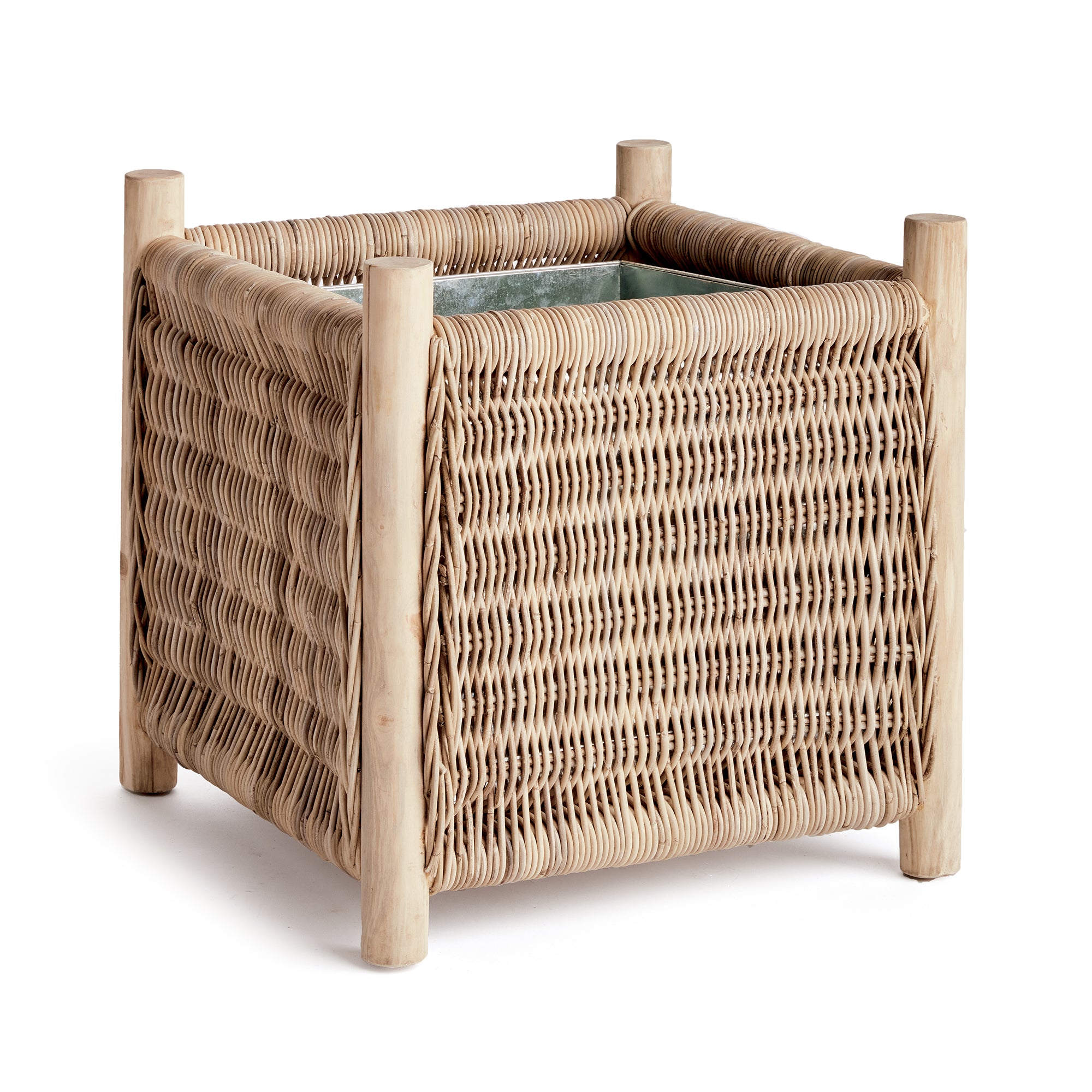 Landon Planter - Small, Medium or Grand Natural Rattan Planter | Teak Legs with Zinc Liner