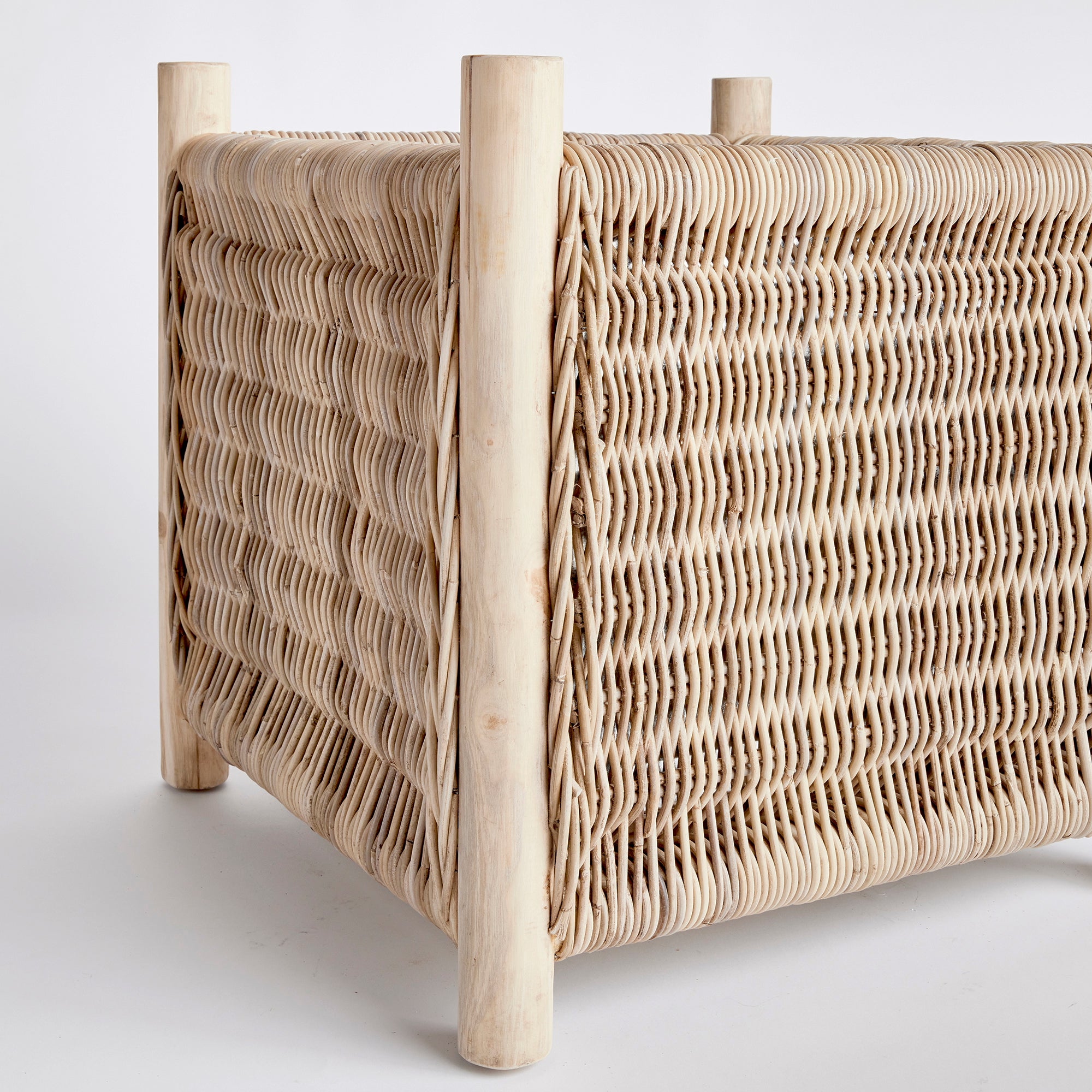 Landon Planter - Small, Medium or Grand Natural Rattan Planter | Teak Legs with Zinc Liner