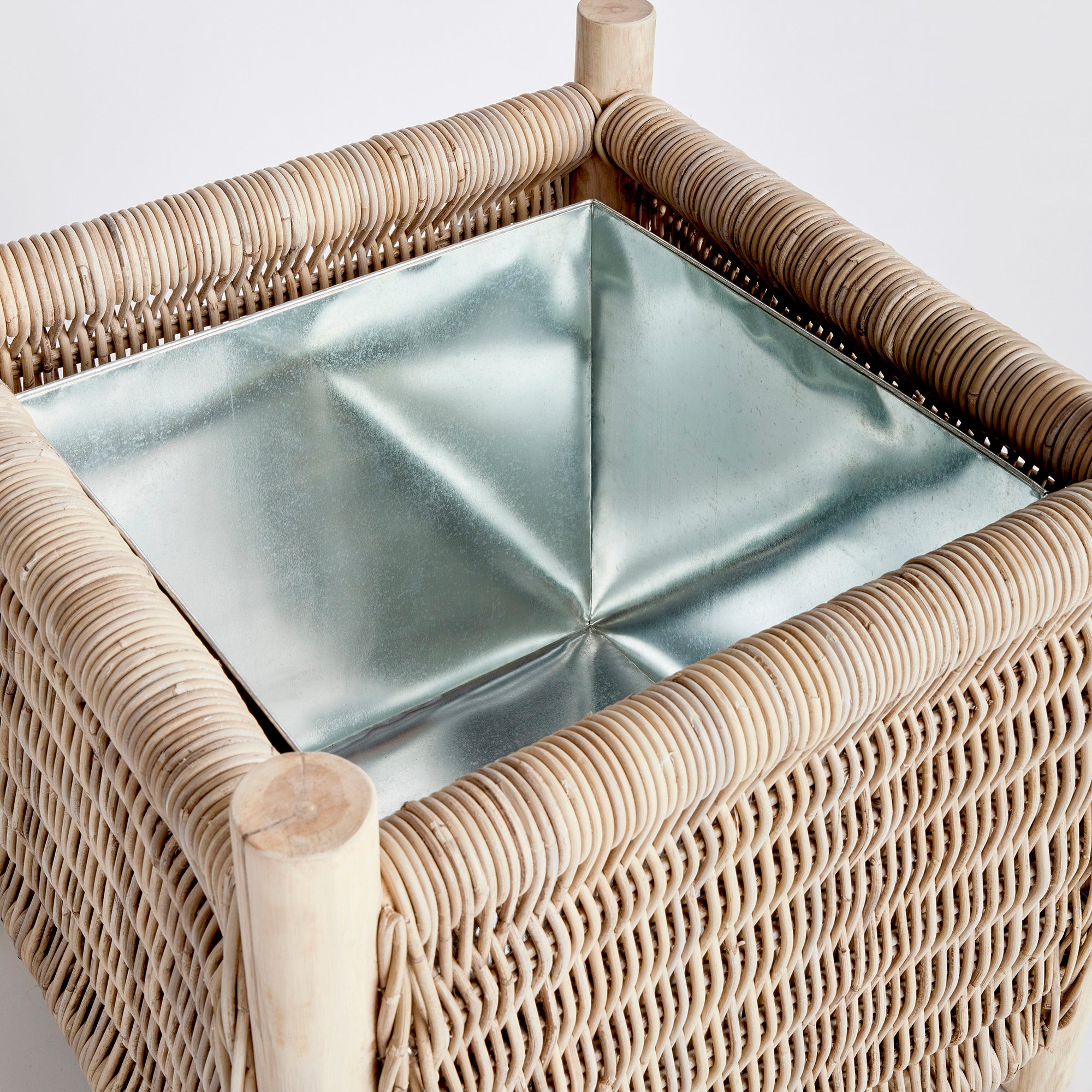 Landon Planter - Small, Medium or Grand Natural Rattan Planter | Teak Legs with Zinc Liner