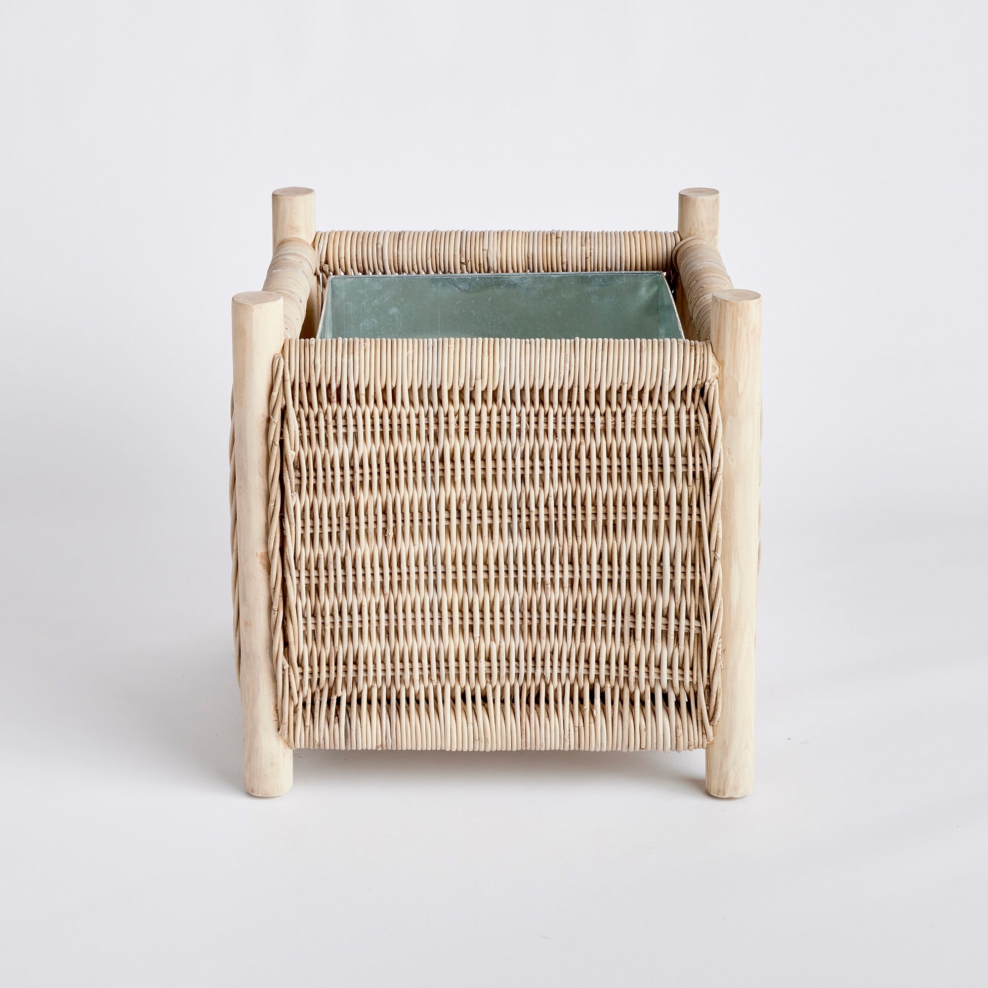 Landon Planter - Small, Medium or Grand Natural Rattan Planter | Teak Legs with Zinc Liner